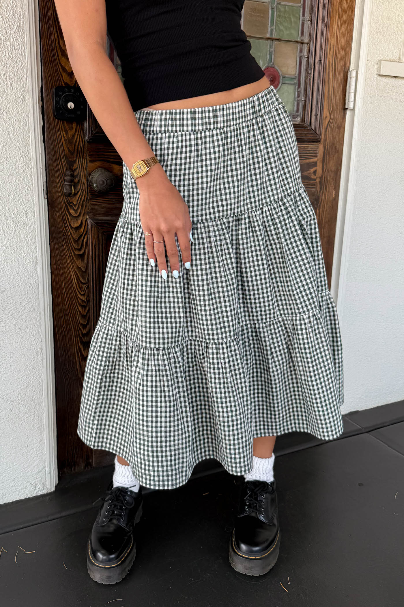 Gingham Tiered Maxi Skirt