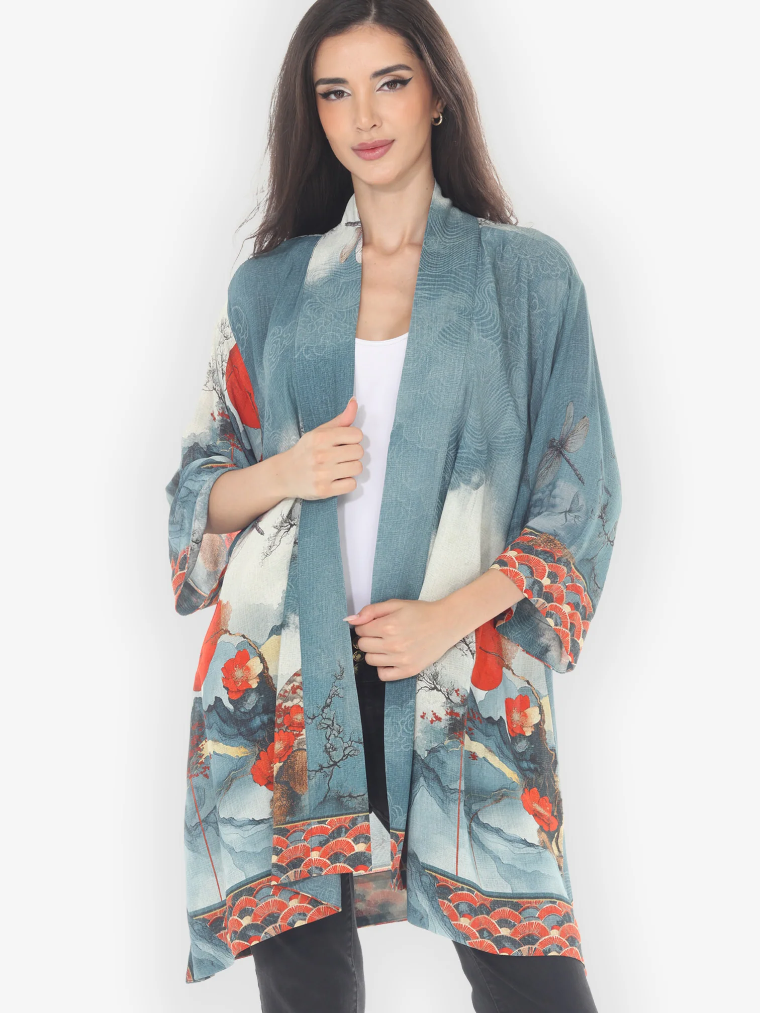 Dragonfly & Mountain Art Kimono Jacket