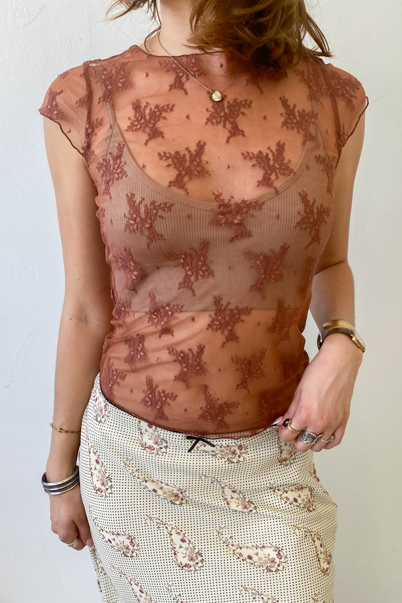 Short Sleeve Lace Layering Top