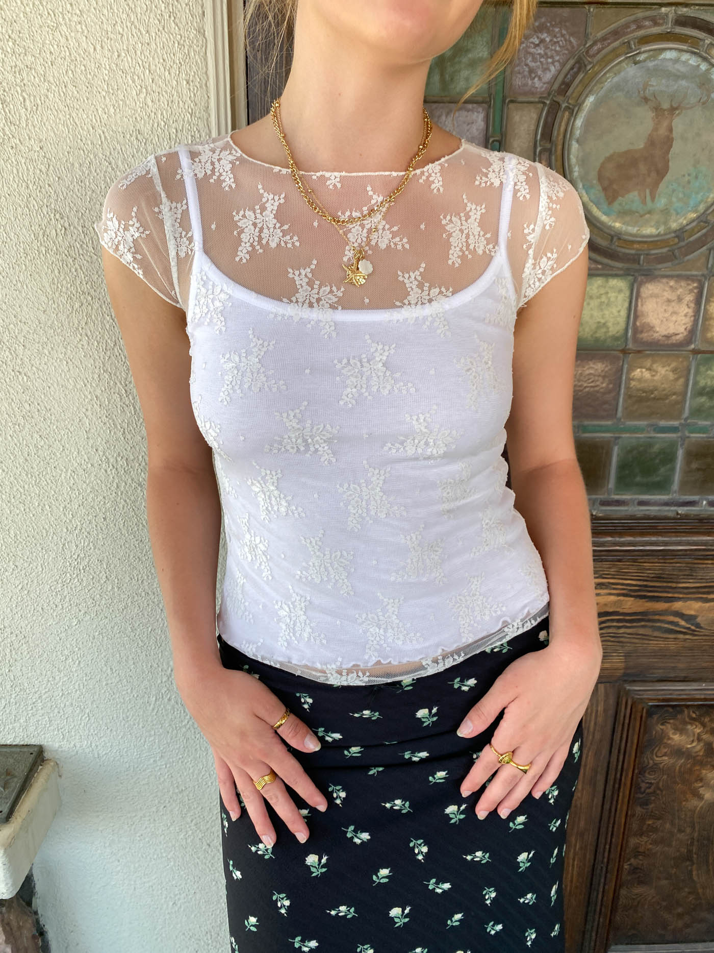 Short Sleeve Lace Layering Top
