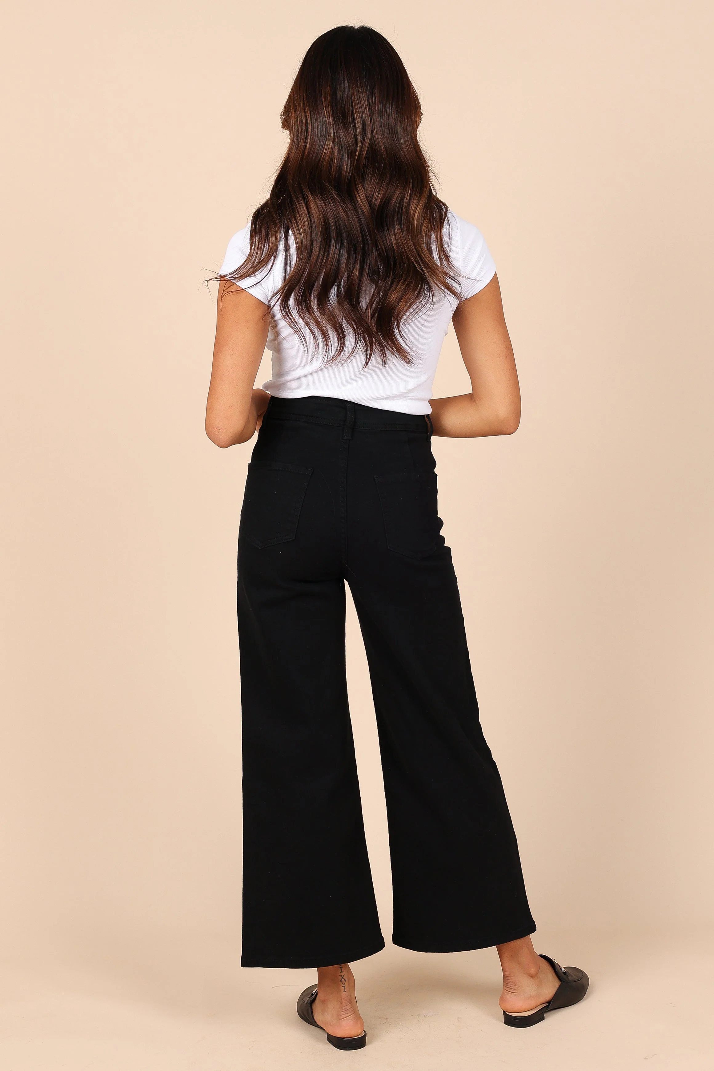 Georgette High Waisted Straight Leg Pants - Black