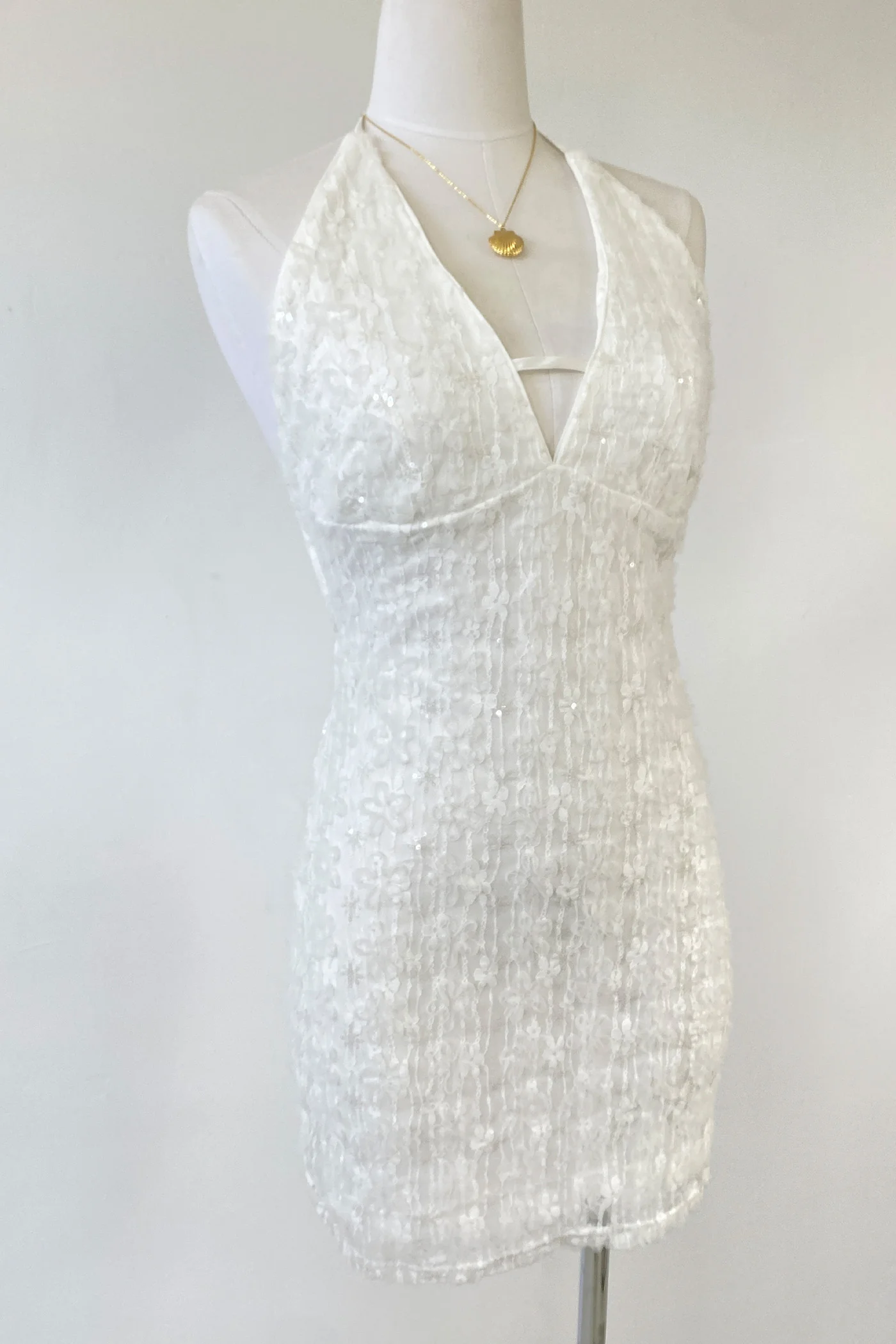 Sequined Stretch Lace Halter Dress