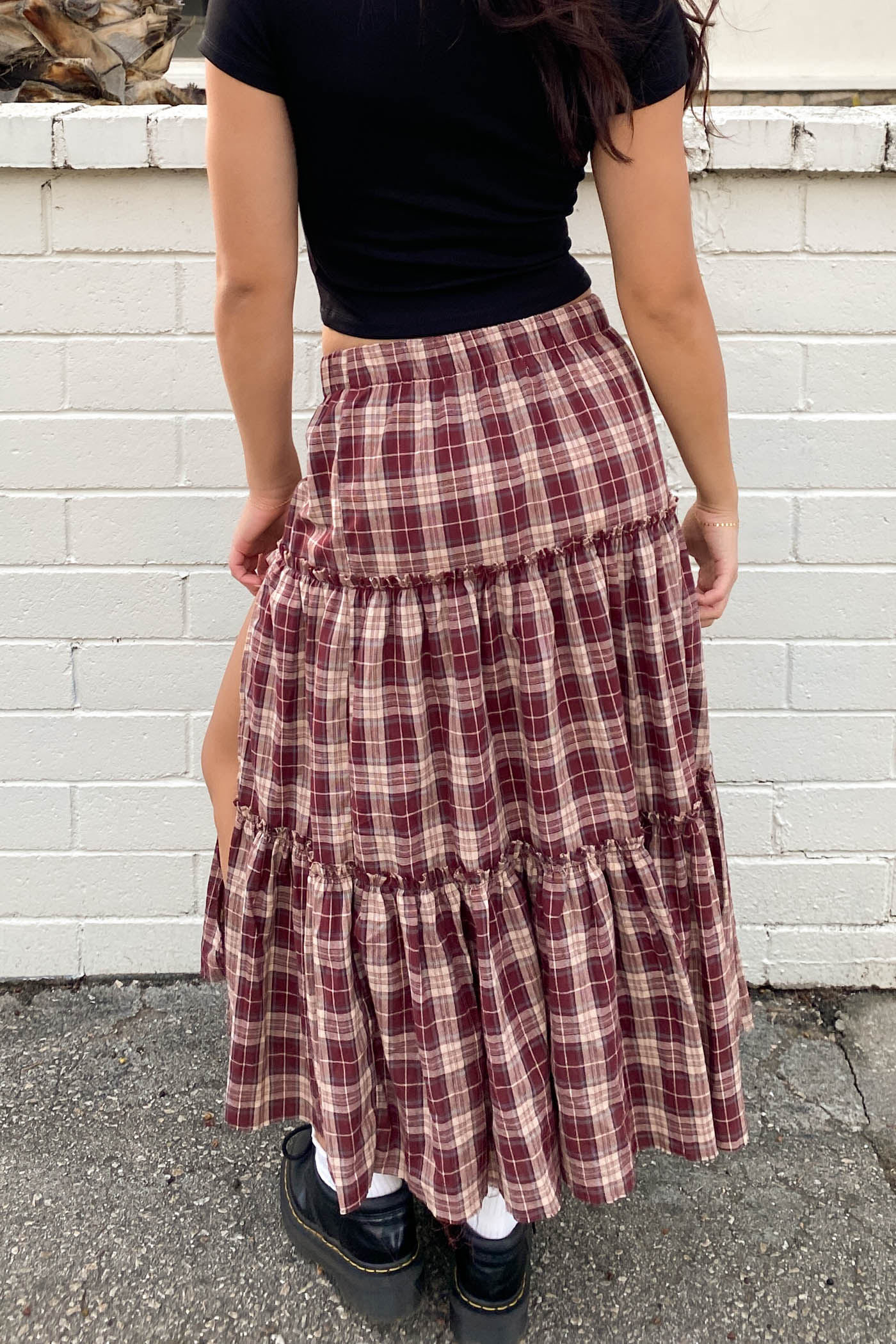 Plaid Tiered Maxi Skirt
