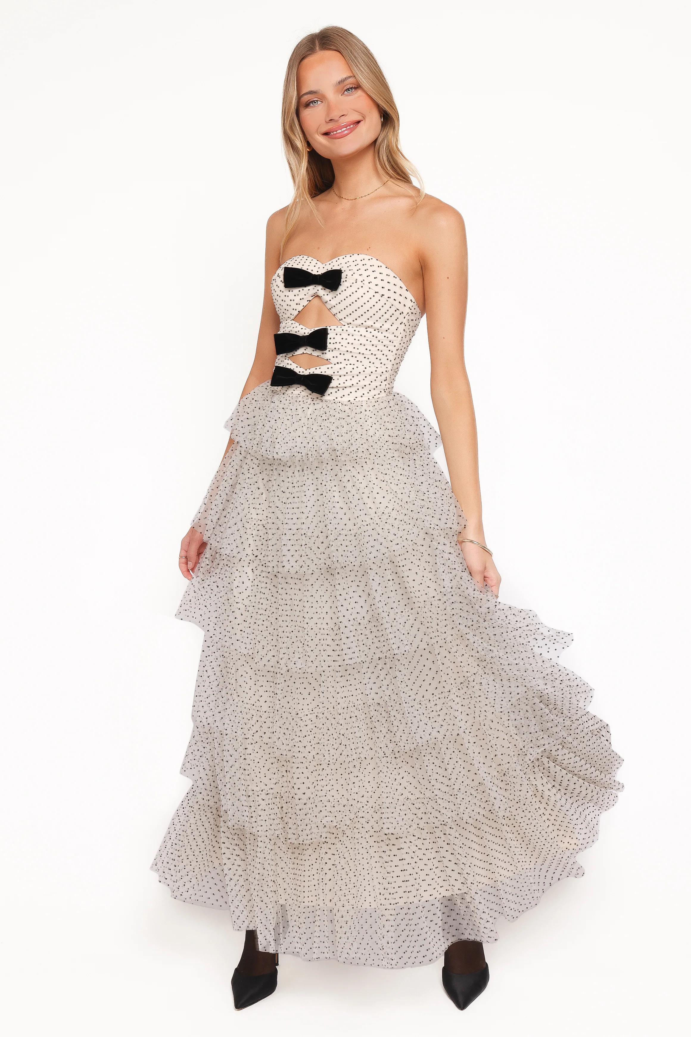 Kelari Strapless Midi Dress - Cream Polka Dot