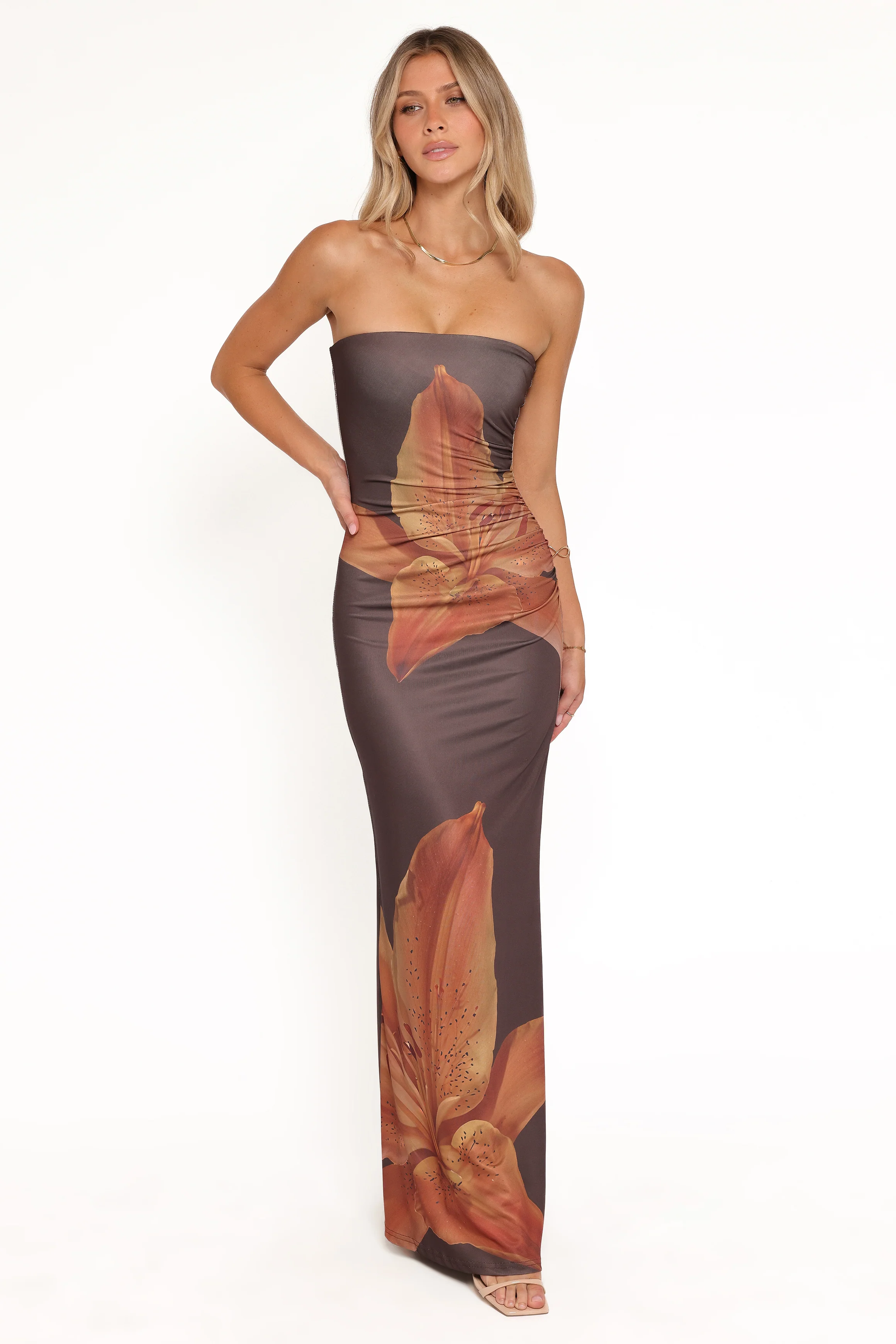 Ginny Strapless Maxi Dress - Brown