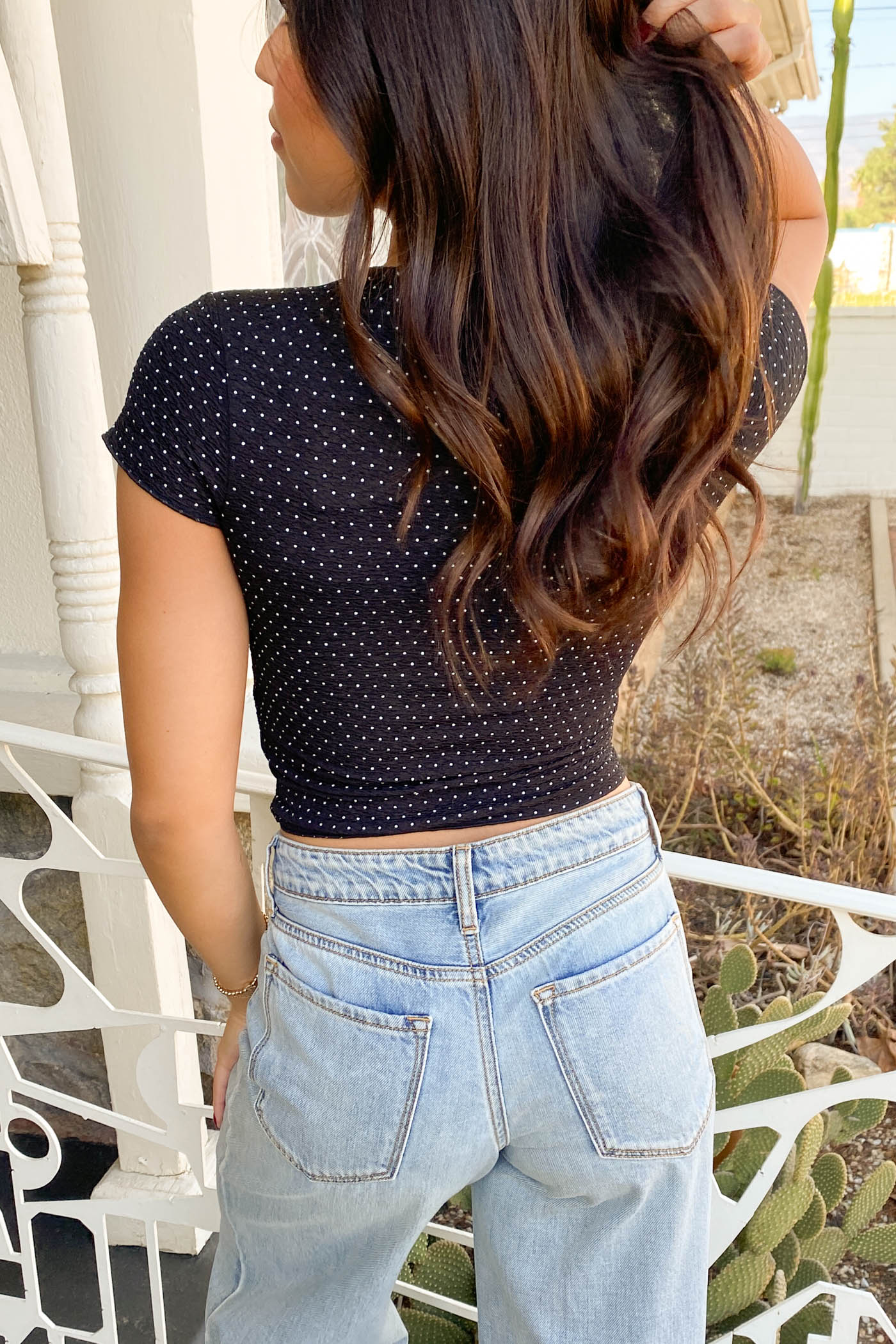 Swiss Dot Keyhole Top