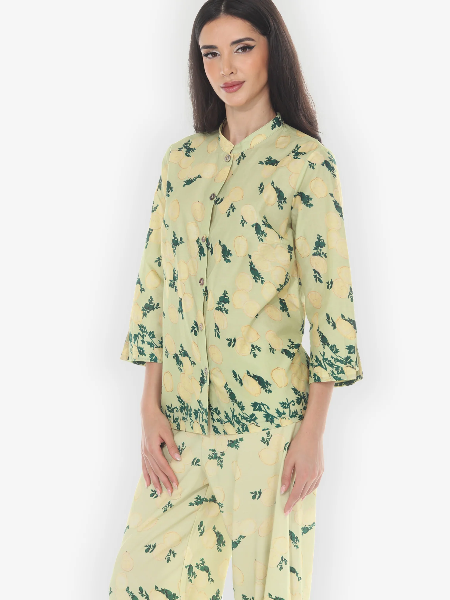 Citron Lemon Print Cotton Blouse