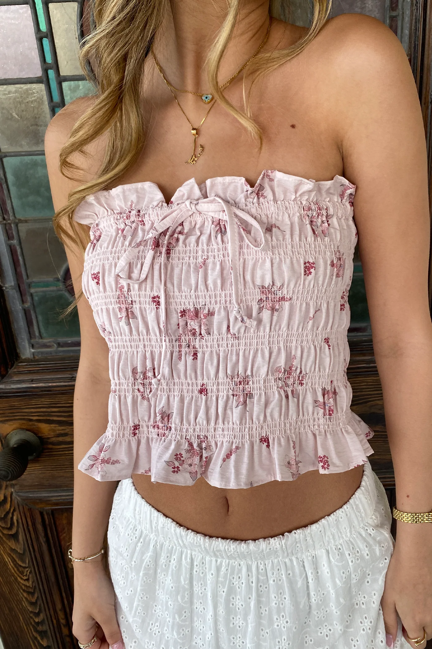 Smocked Floral Tube Top
