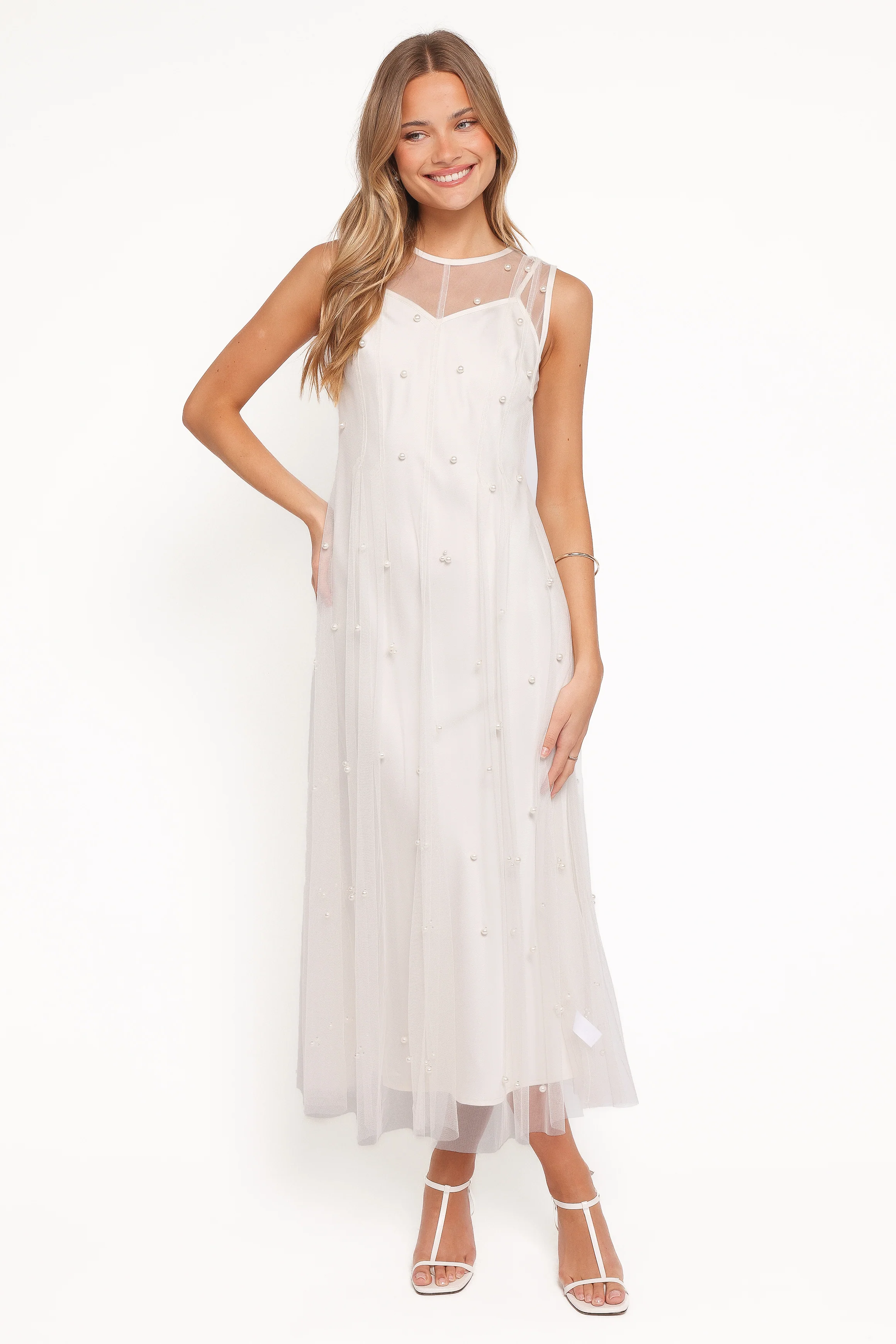 Yulia Pearl Midi Dress - Ecru