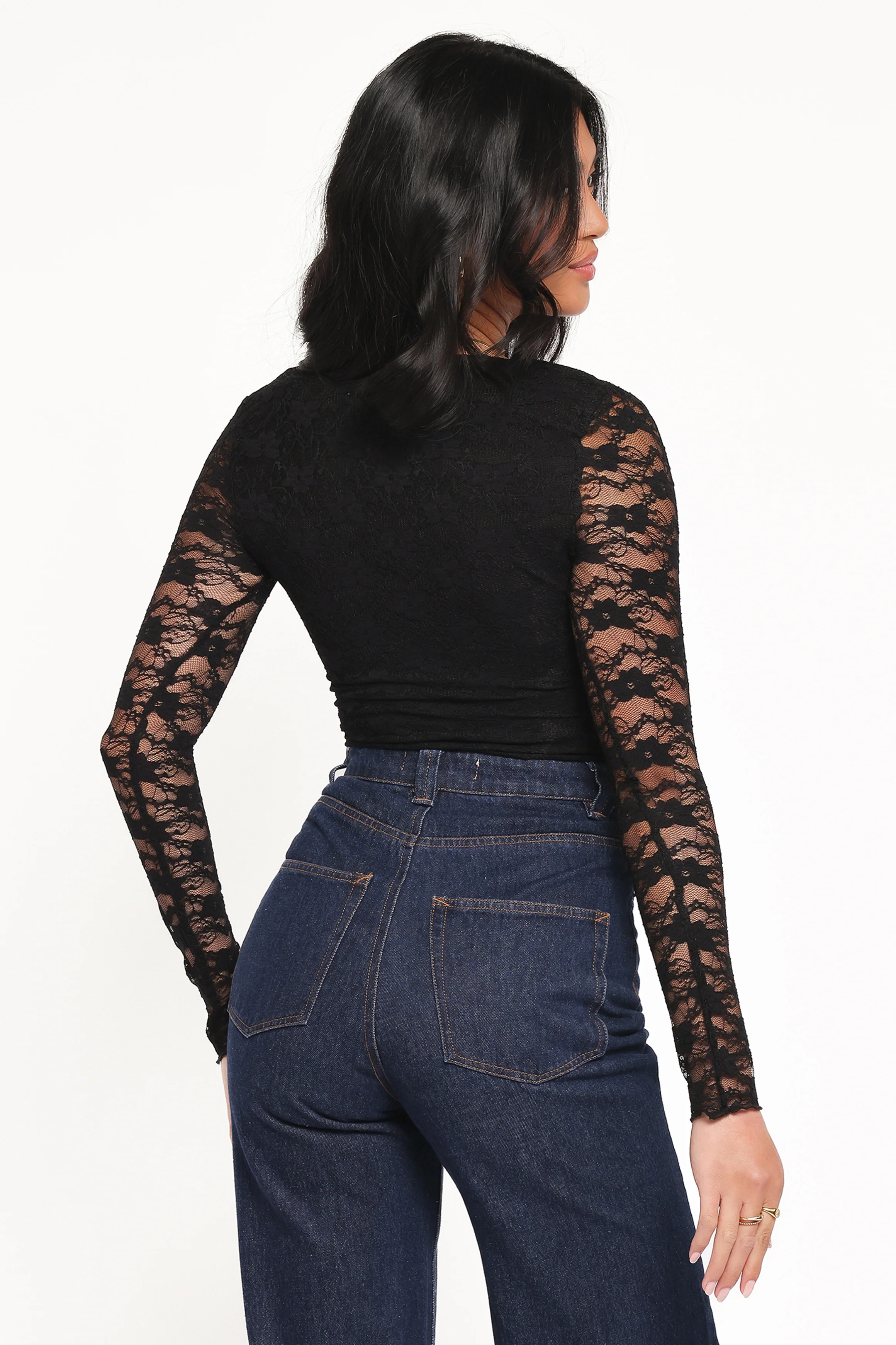 Skyler Square Neck Stretch Lace Top - Black