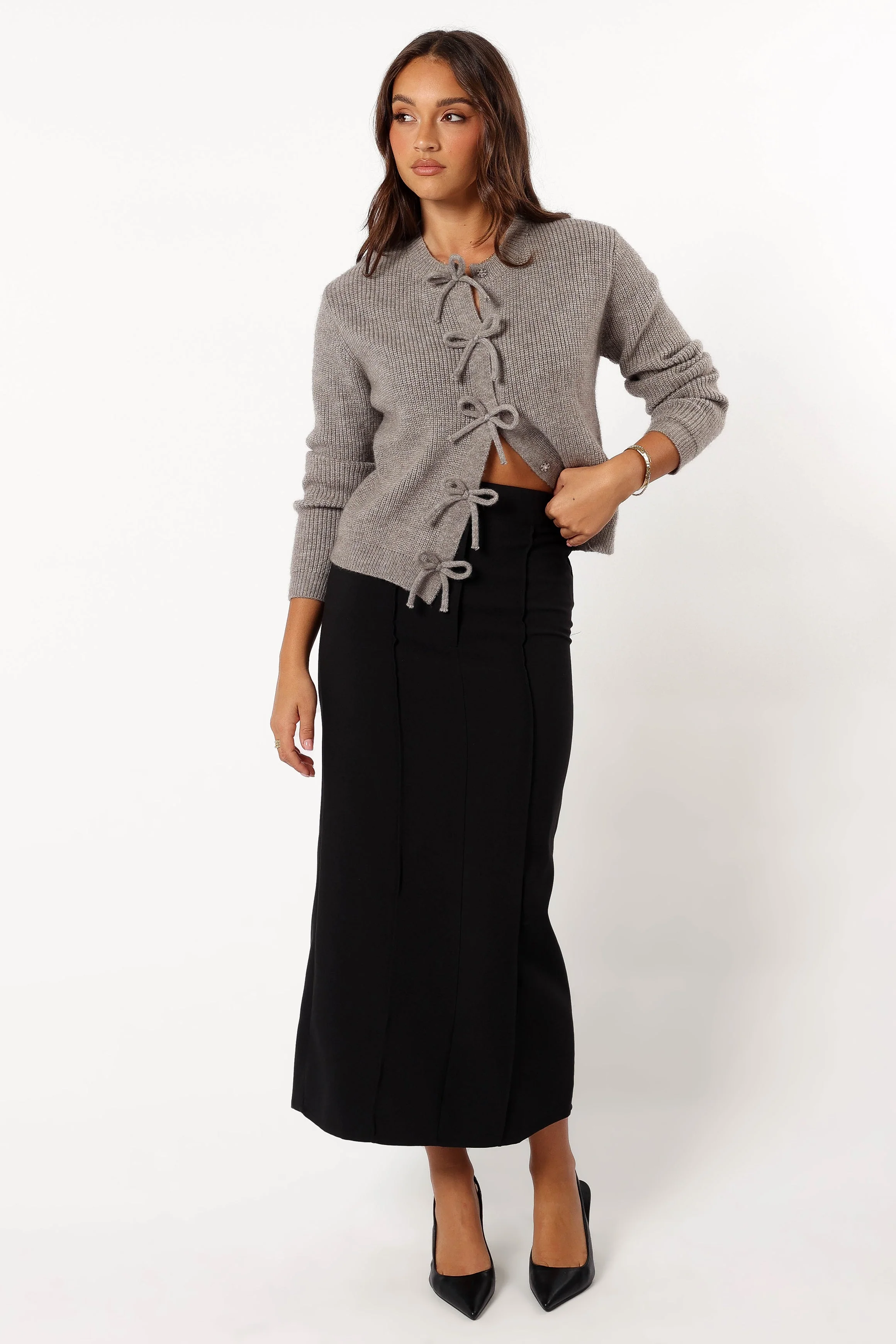 Wilde Bow Front Cardigan - Light Grey