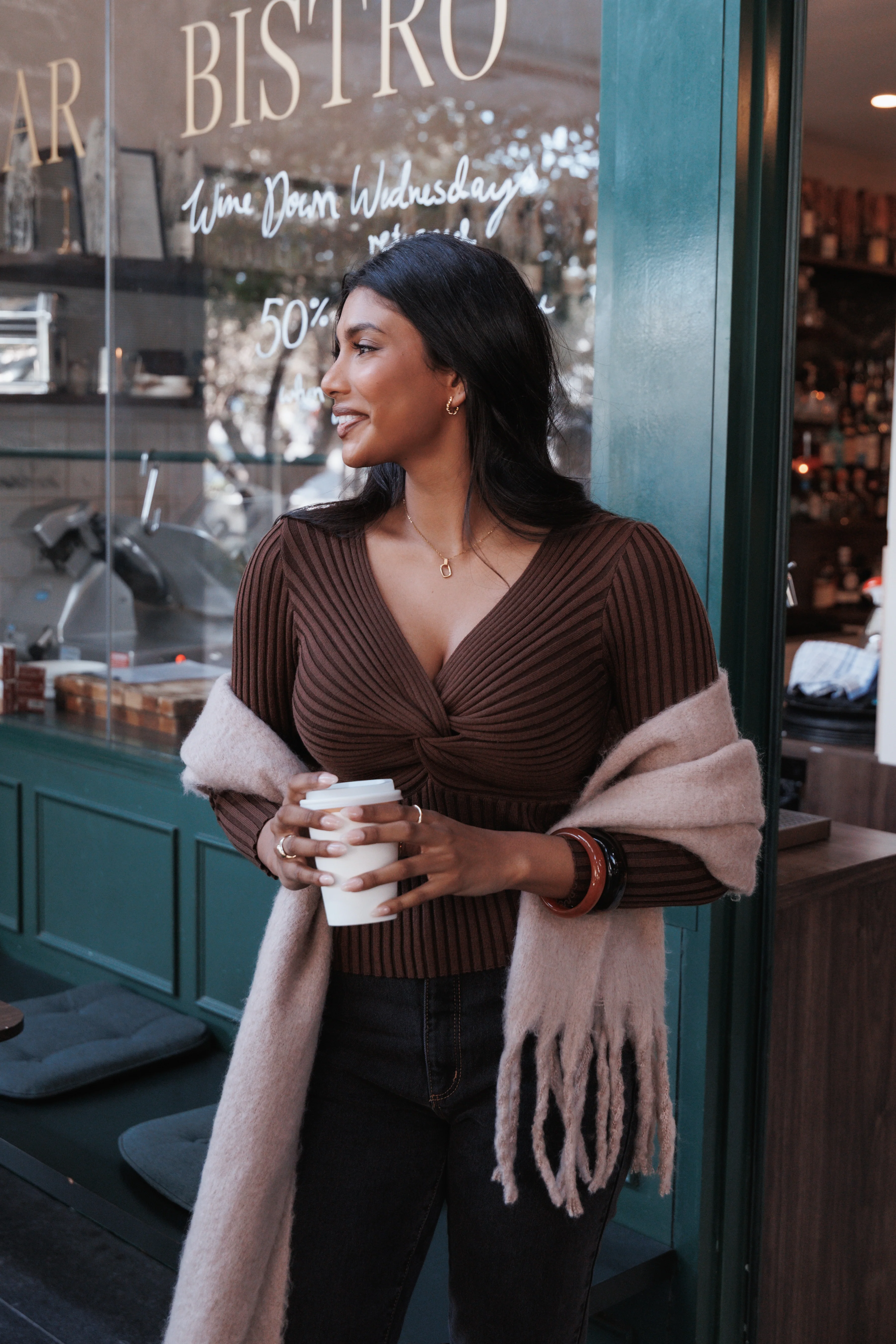 Demi Twist Detail Knit Top - Brown