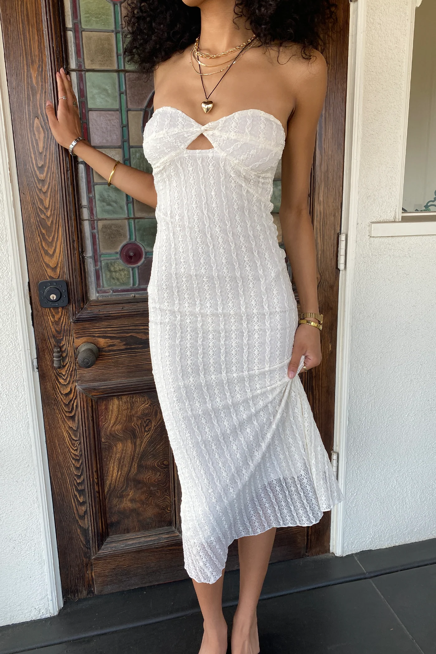 Stretch Lace Maxi Strapless Dress