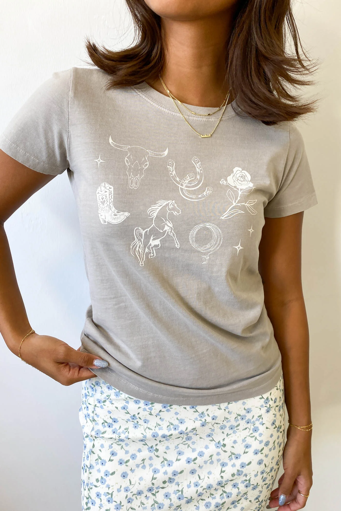 Western Long Loose Graphic Baby Tee