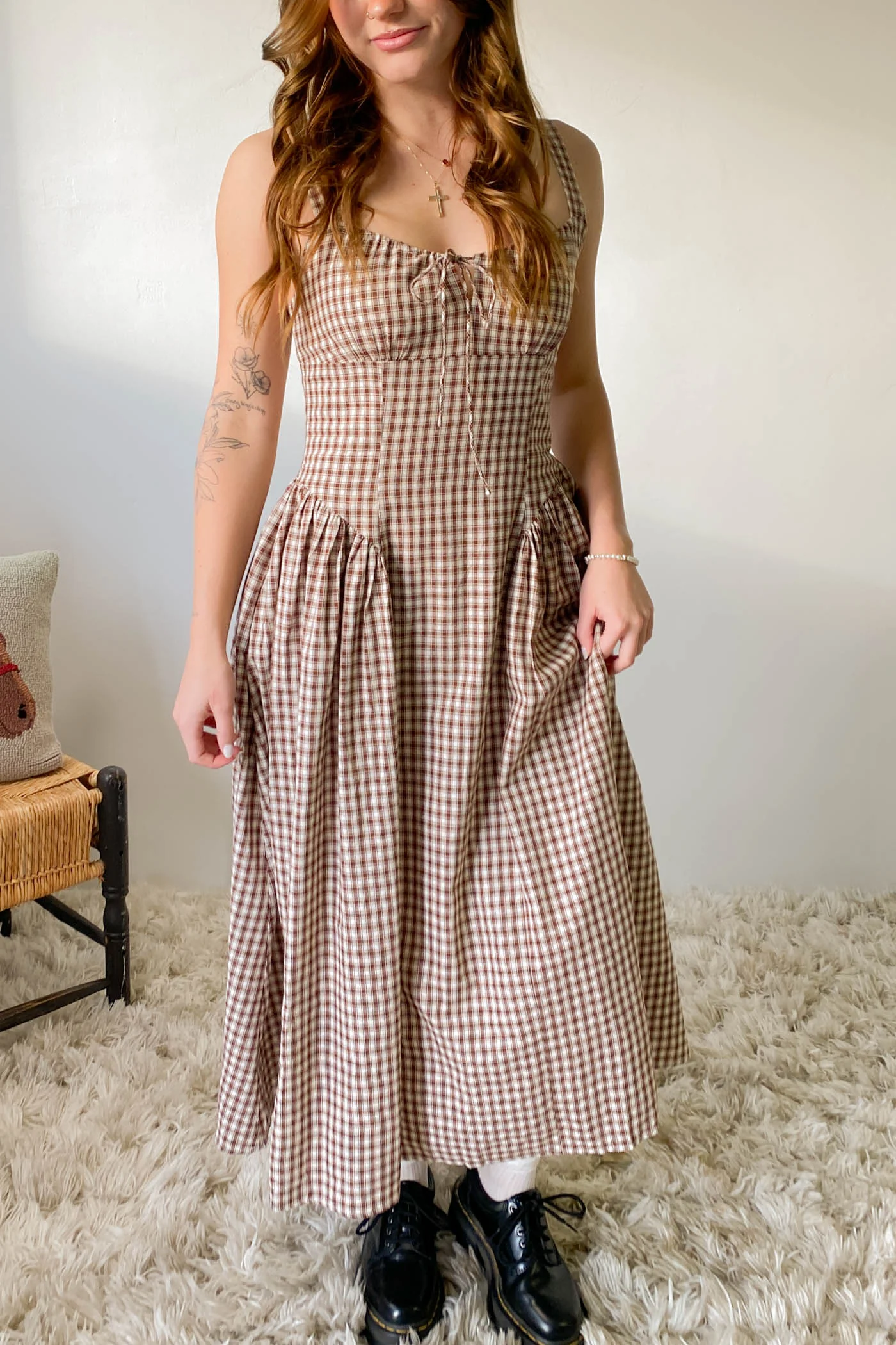 Gingham Corset Midi Dress