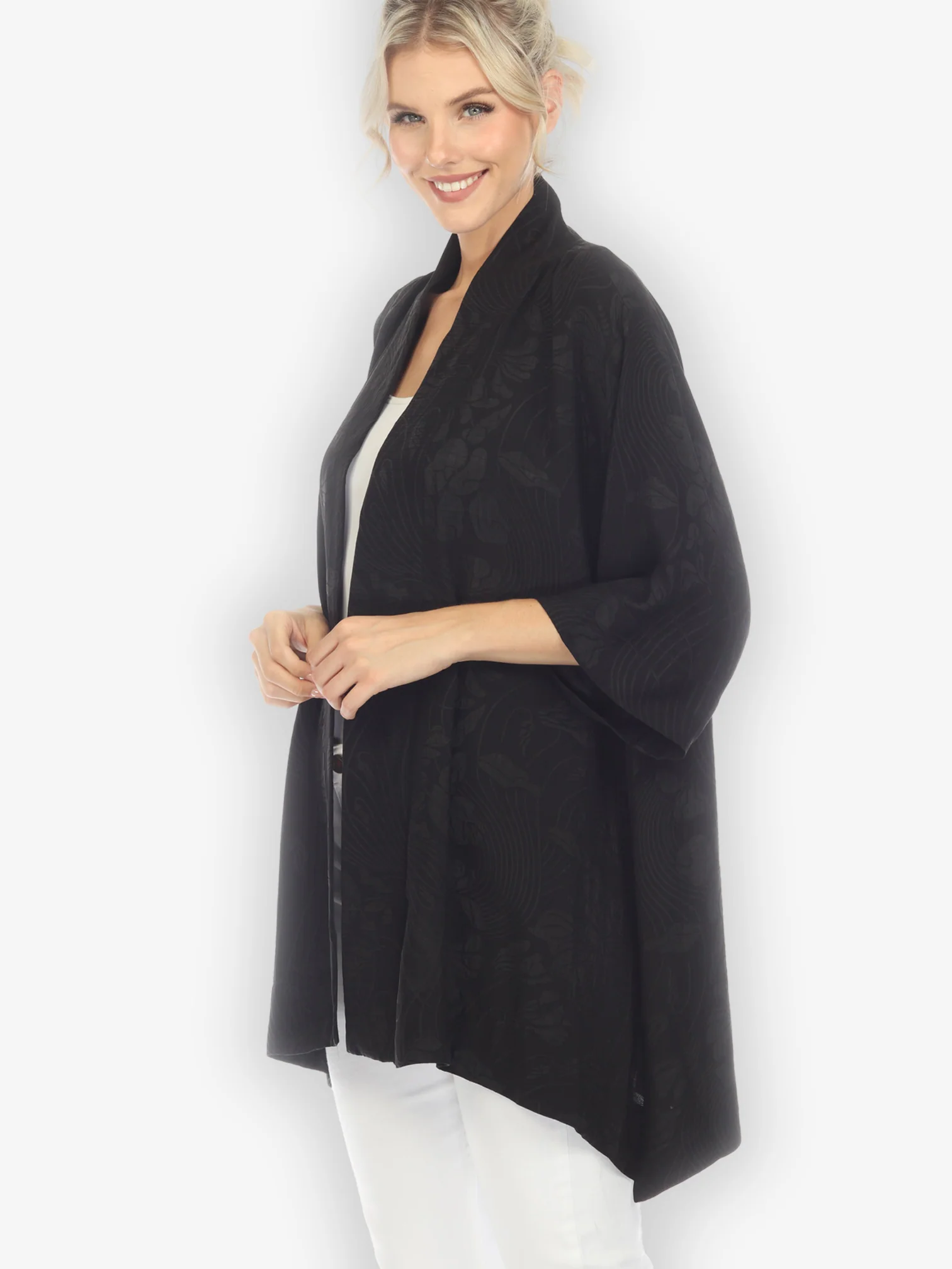 Solid Black Silk Kimono Top
