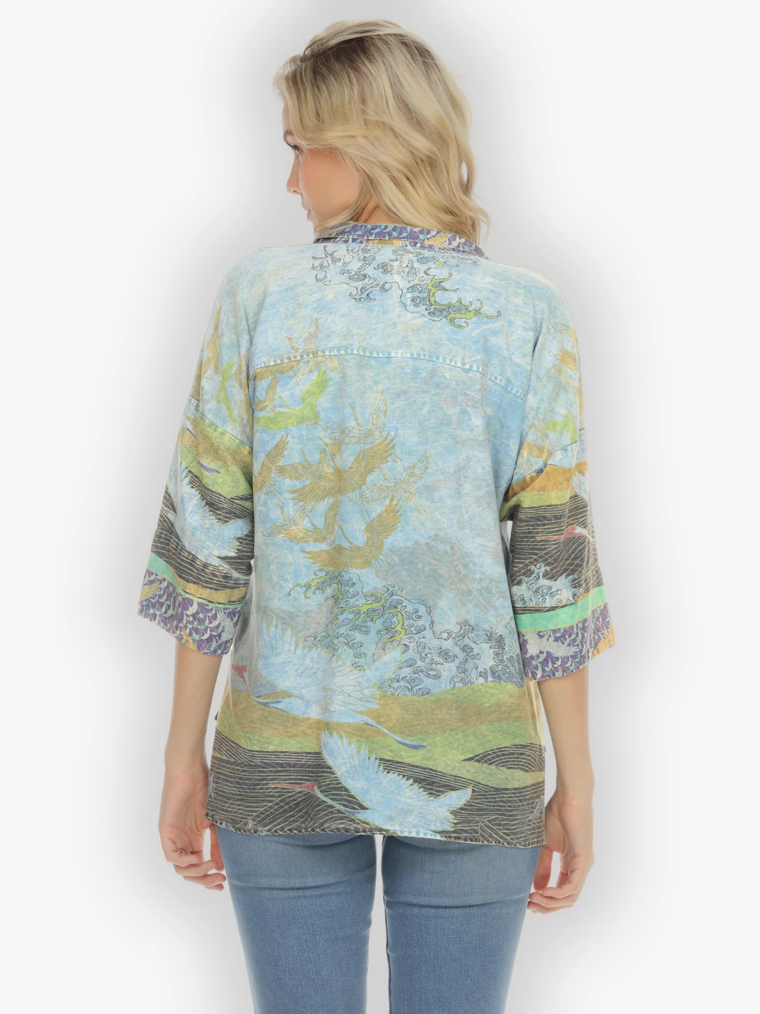 Crane Flying Sky Notch Collar Shirt