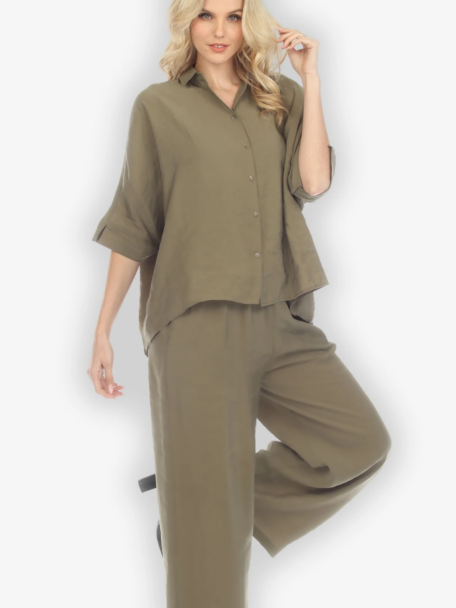 Solid Khaki Rayon Oversized Blouse