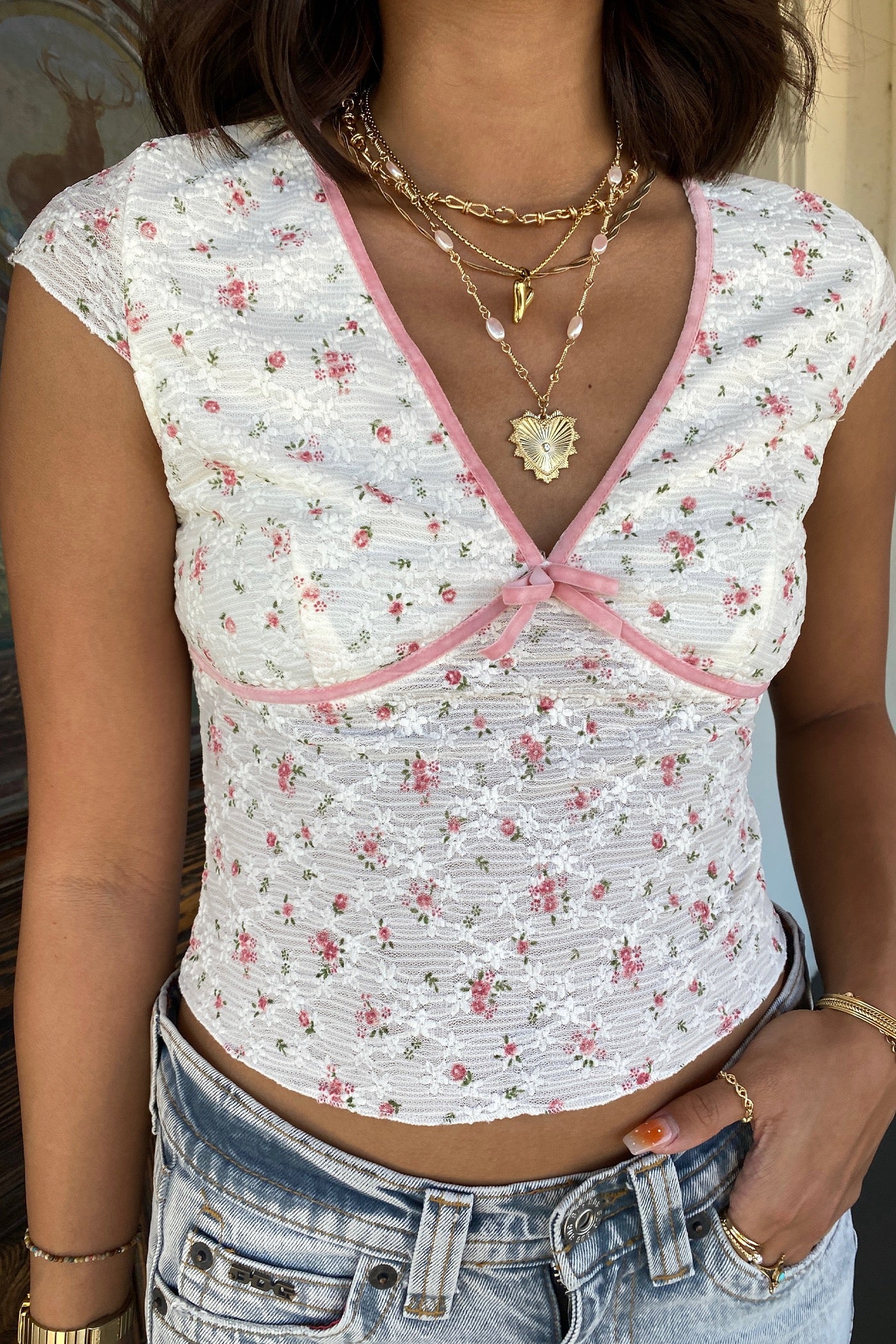 Short Sleeve Stretch Lace Top