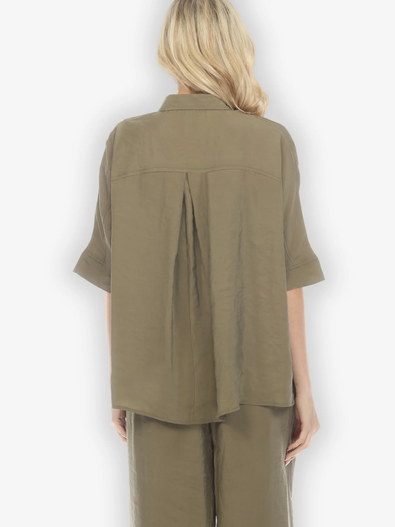 Solid Khaki Rayon Oversized Blouse