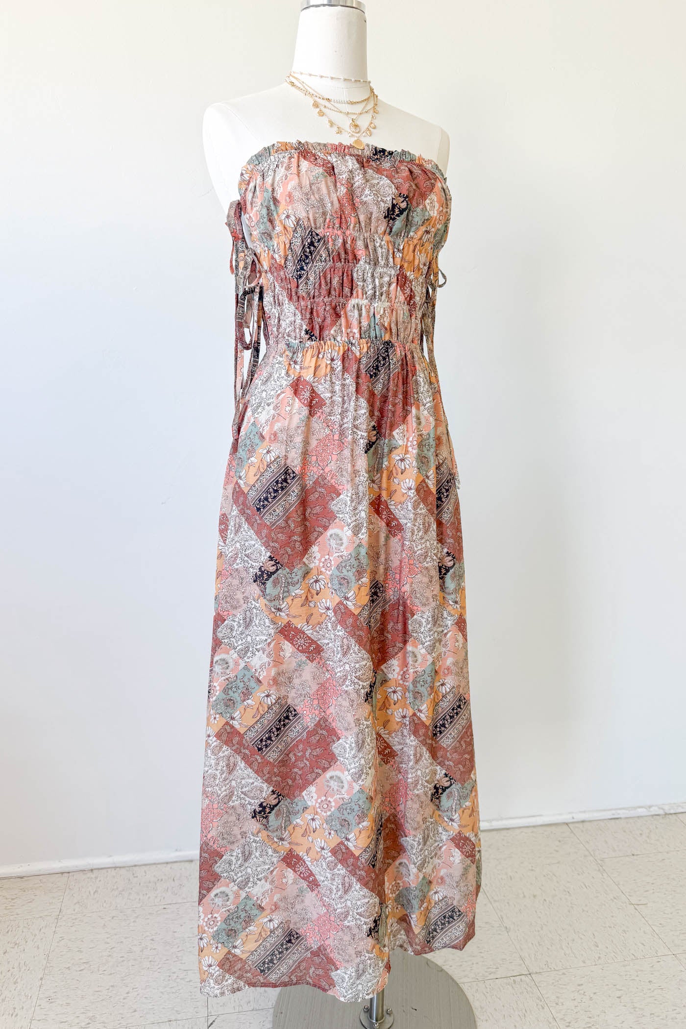 Patchwork Strapless Maxi Dress