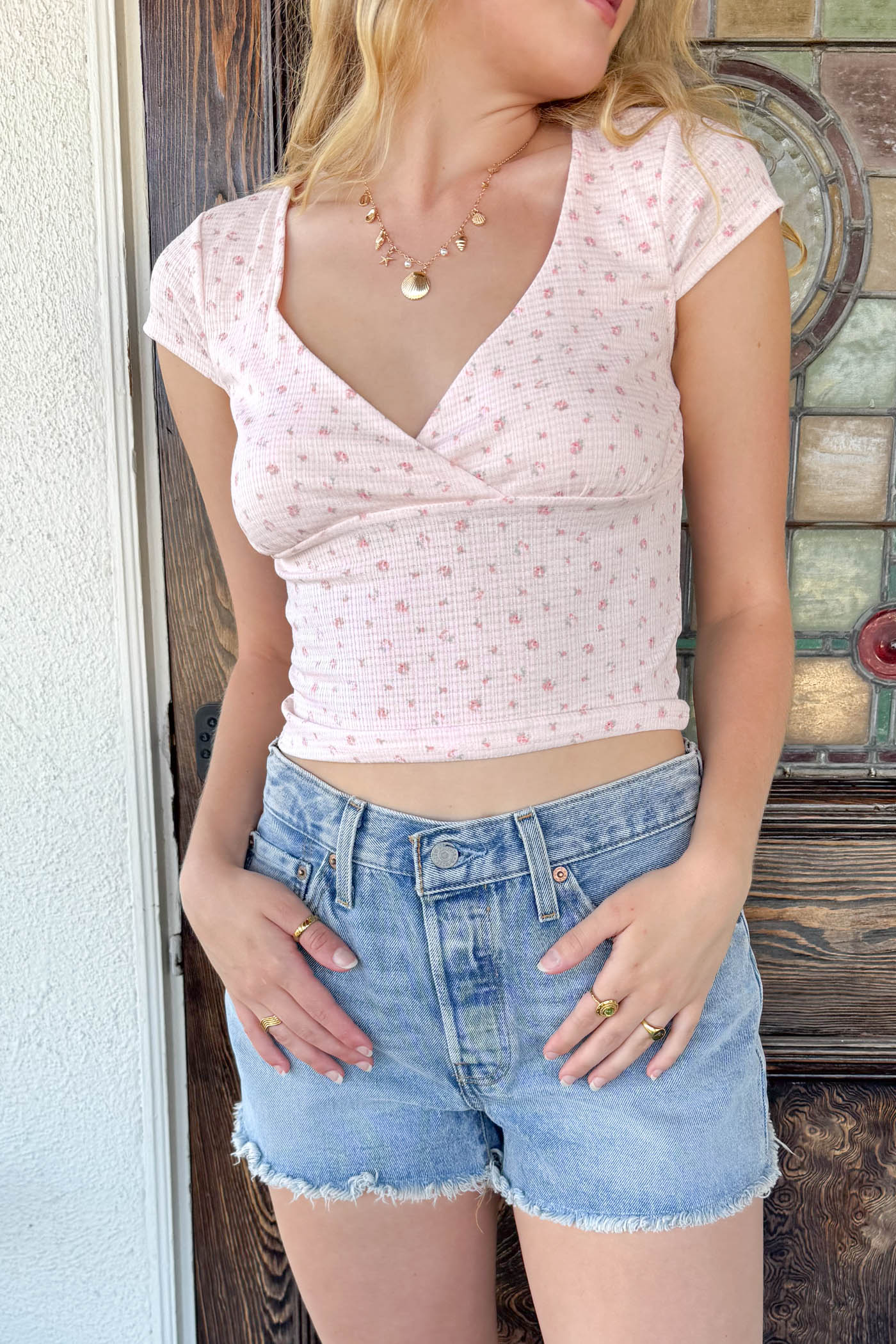 Pointelle Short Sleeve Top