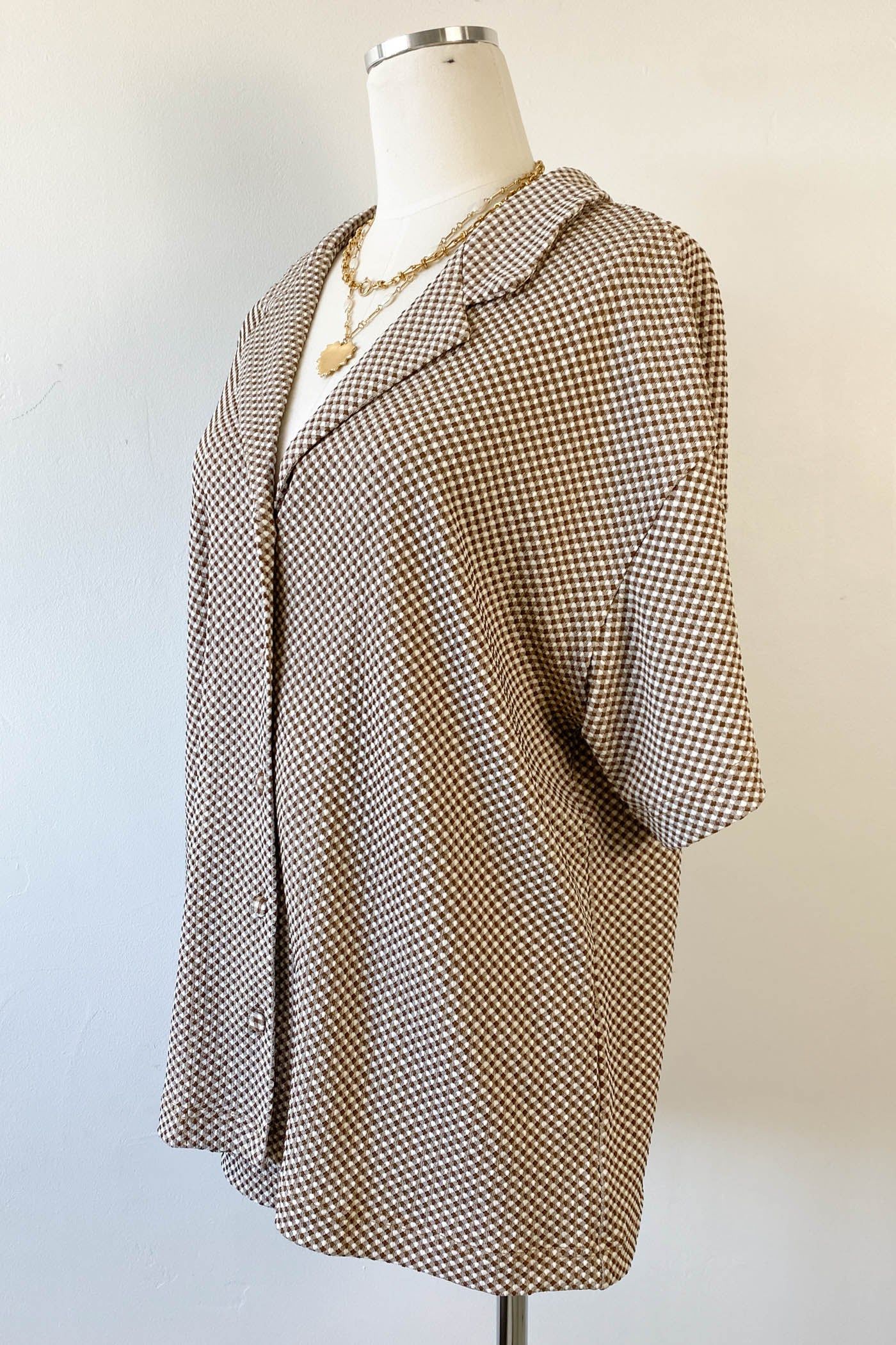 Oversized Gingham Short Sleeve Top