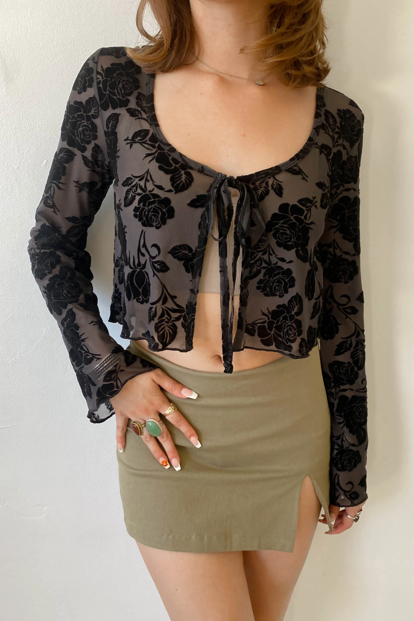 Floral Split Front Mesh Top
