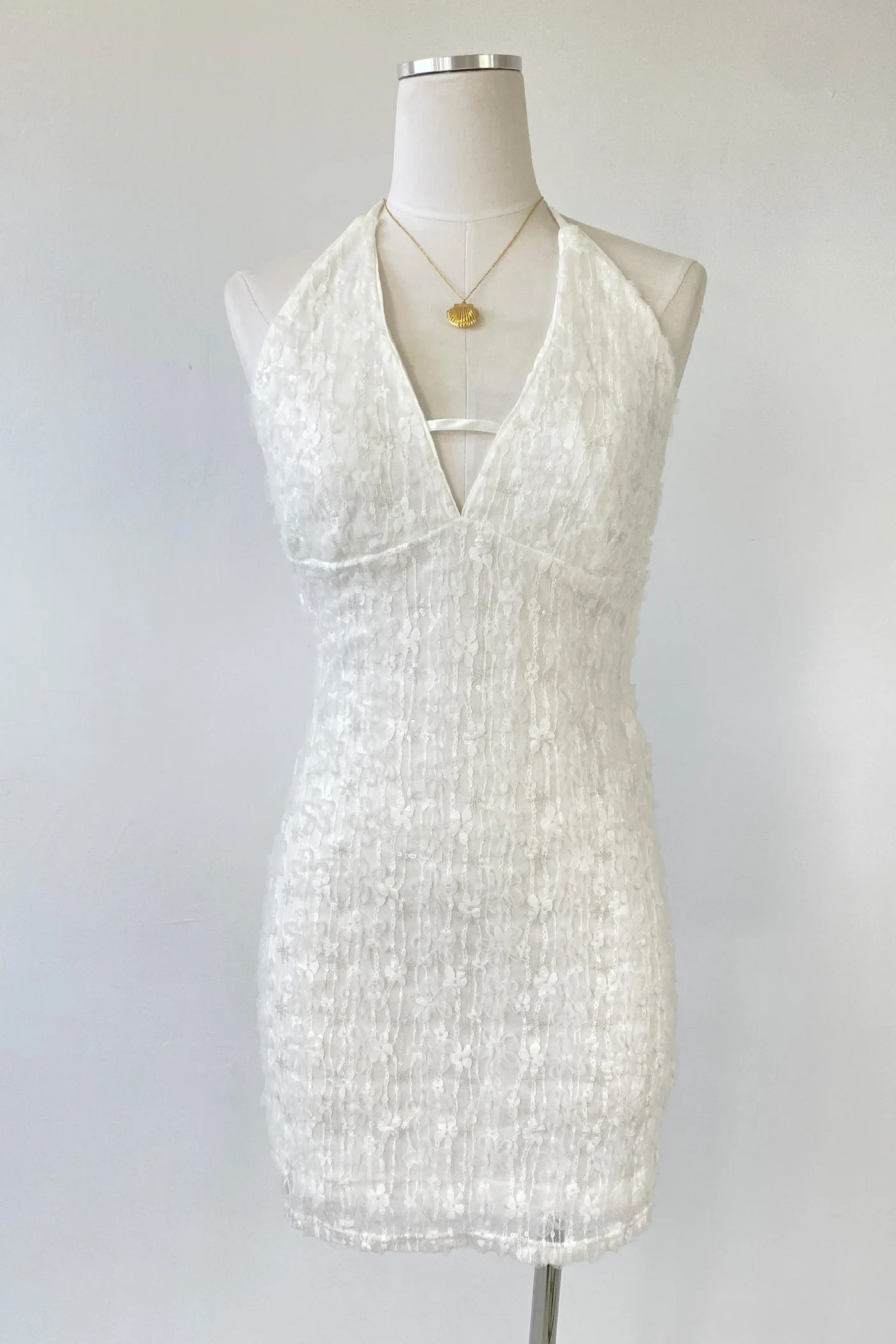 Sequined Stretch Lace Halter Dress