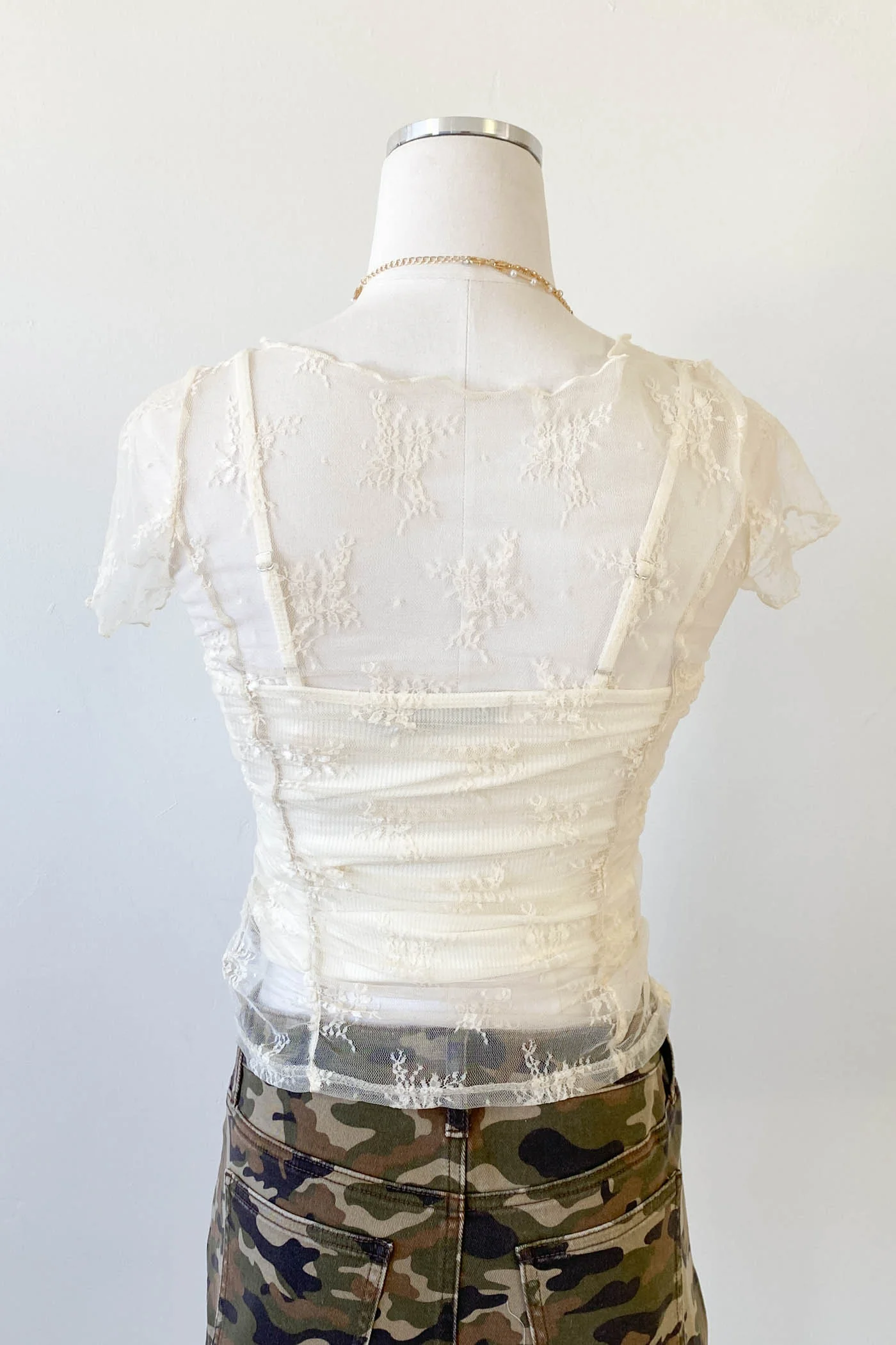Ruched Stretch Lace Layering Top