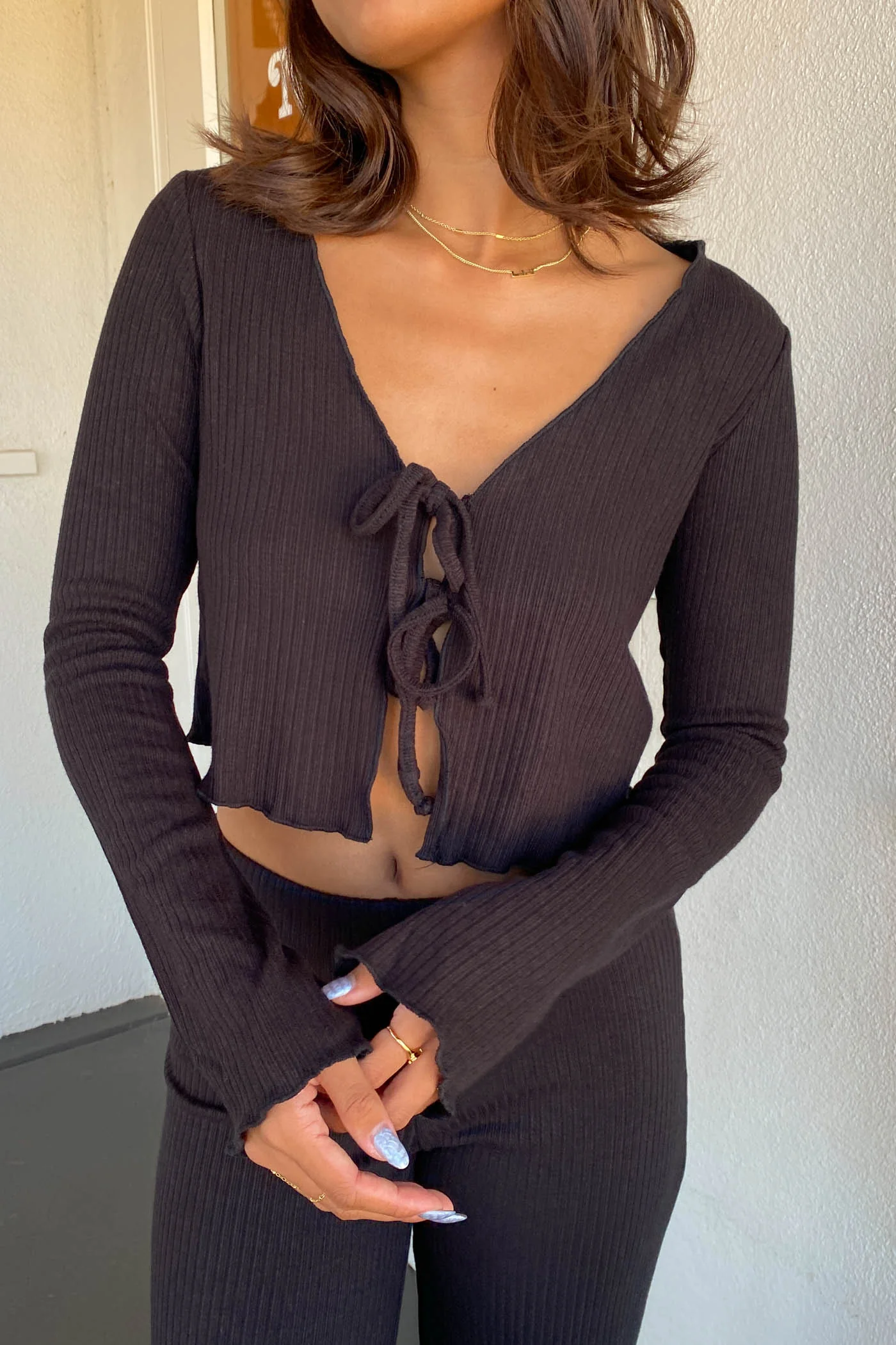 Long Sleeve Split Front Top