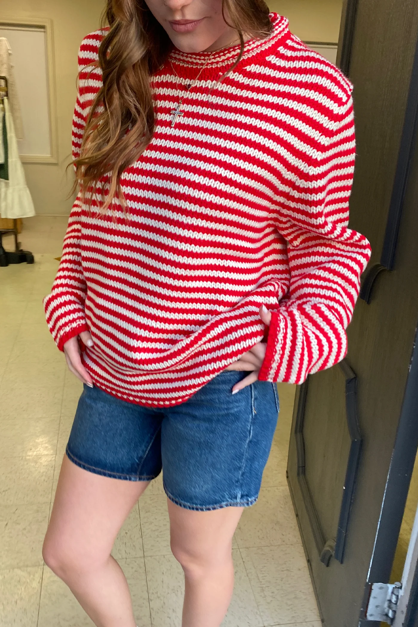 Oversized Crochet Striped Sweater