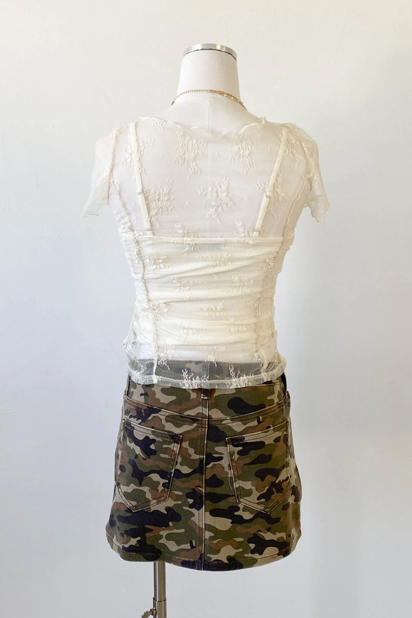 Ruched Stretch Lace Layering Top