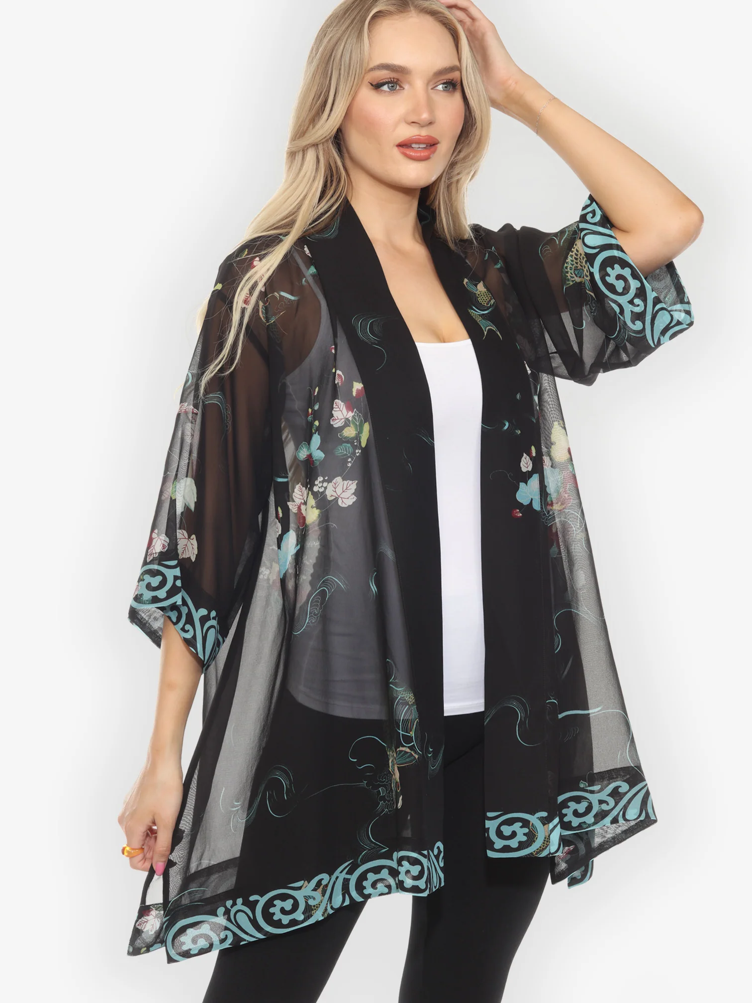 Koi and Leaves Silk Kimono Jacket