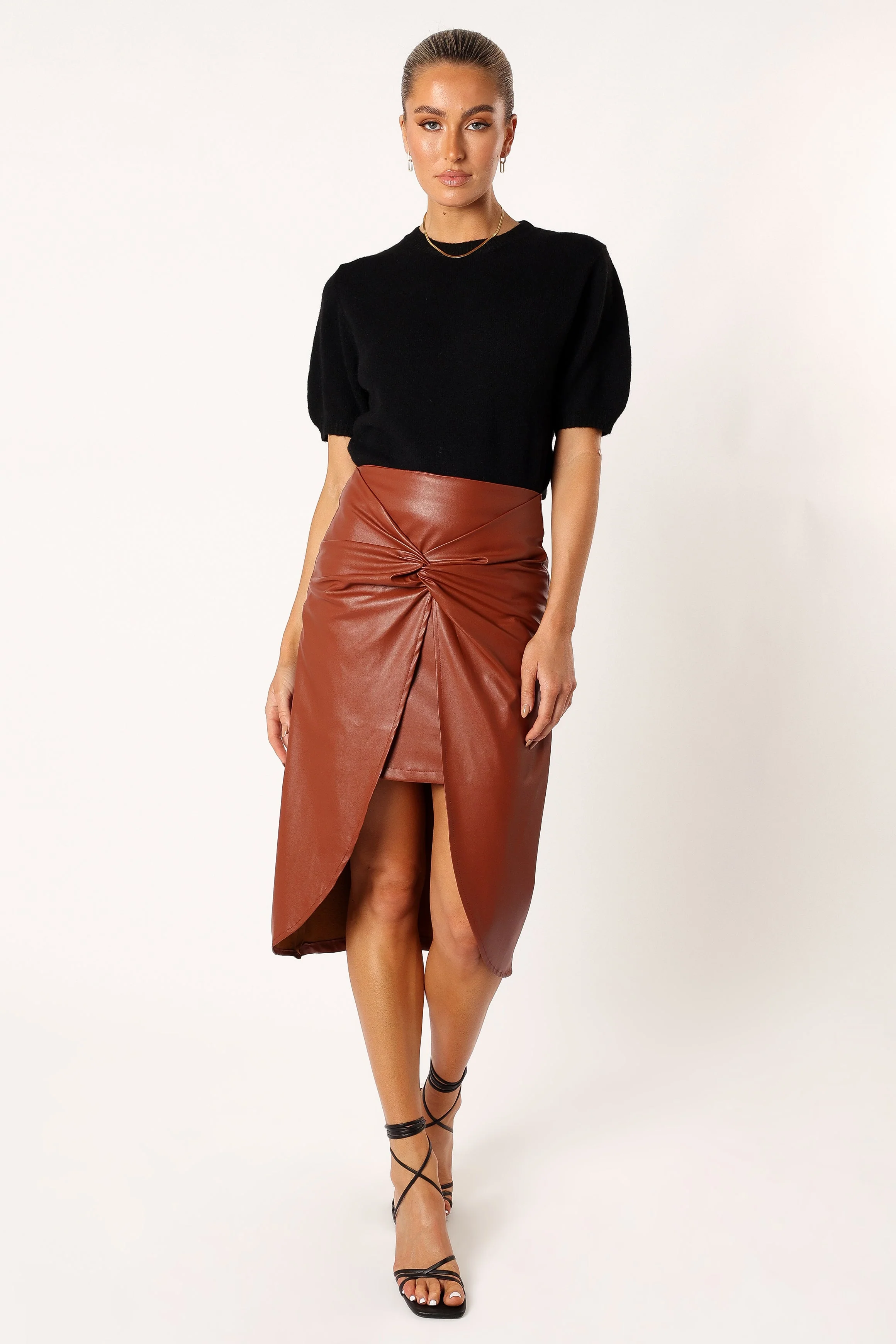 Kristy Vegan Leather Skirt - Brown