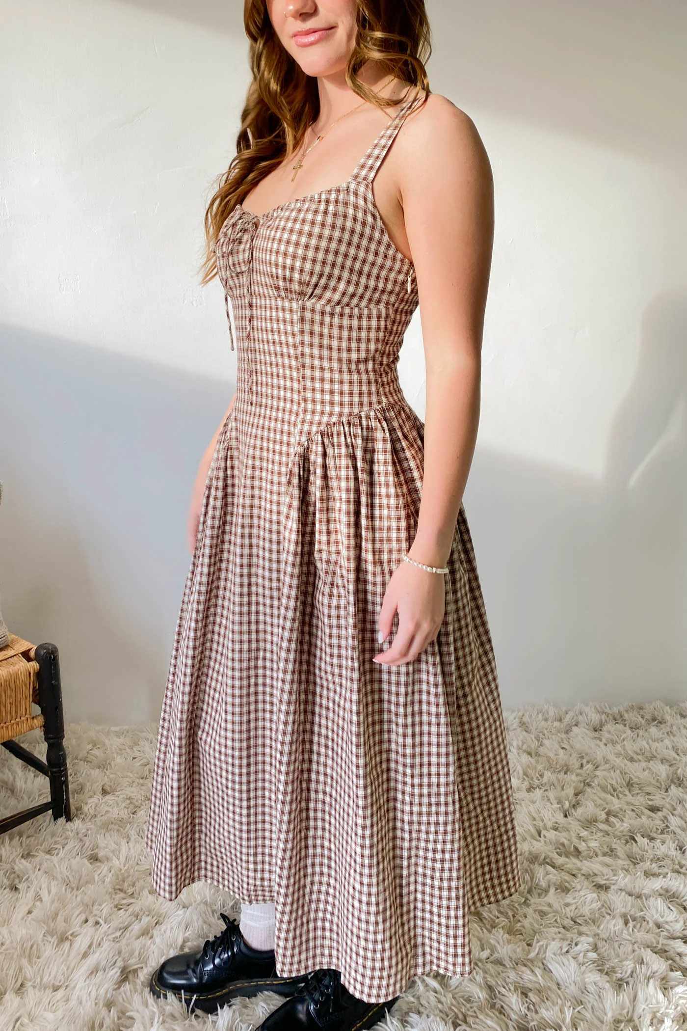 Gingham Corset Midi Dress