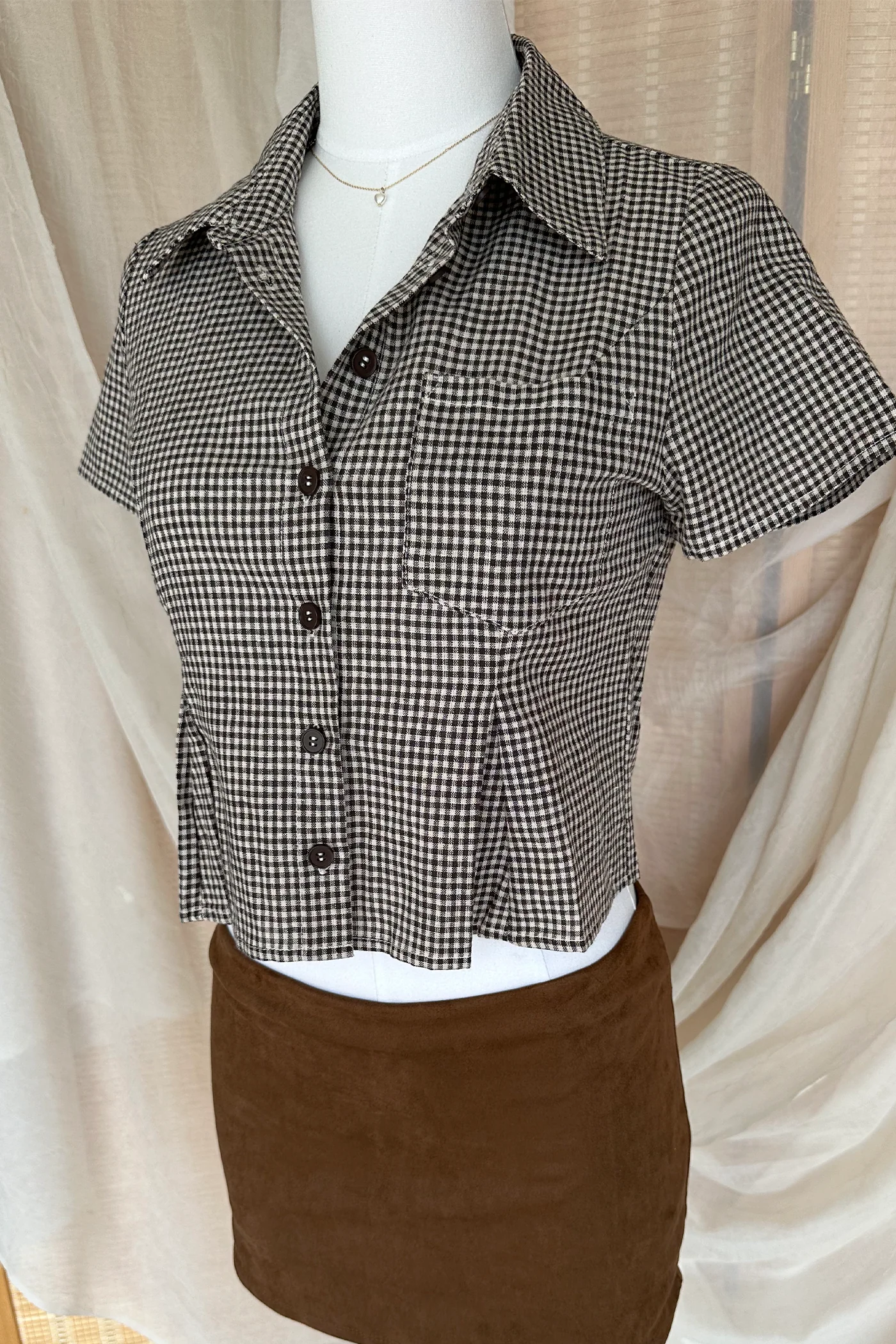 Gingham Button Up Top