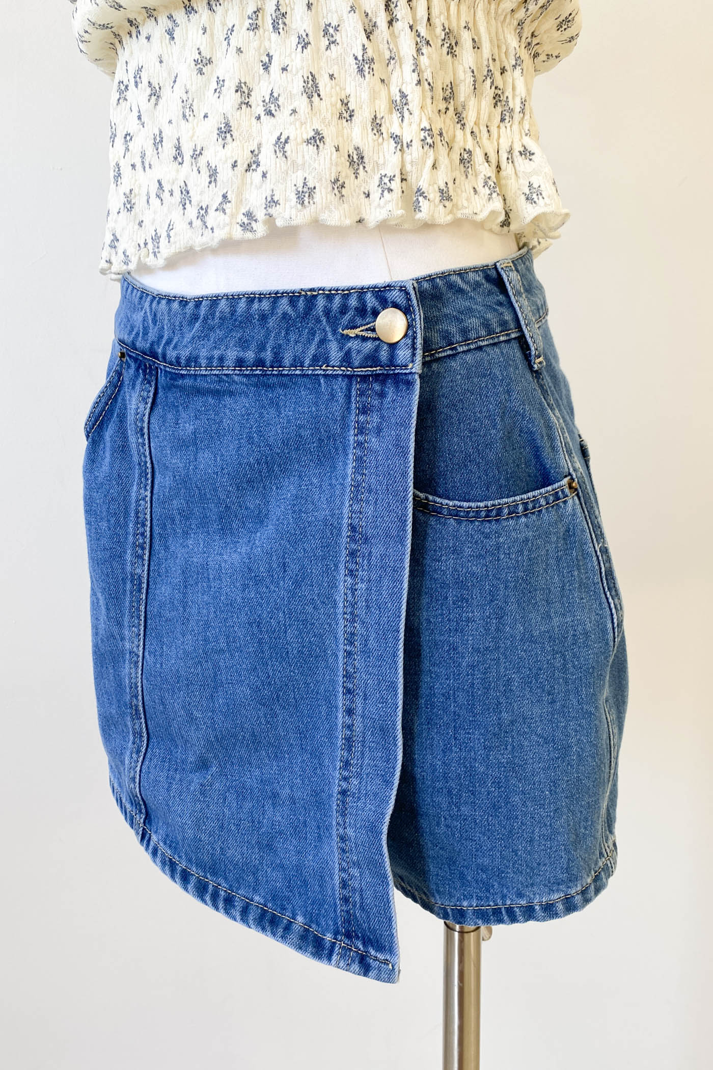 Denim Wrap Skort by For Good