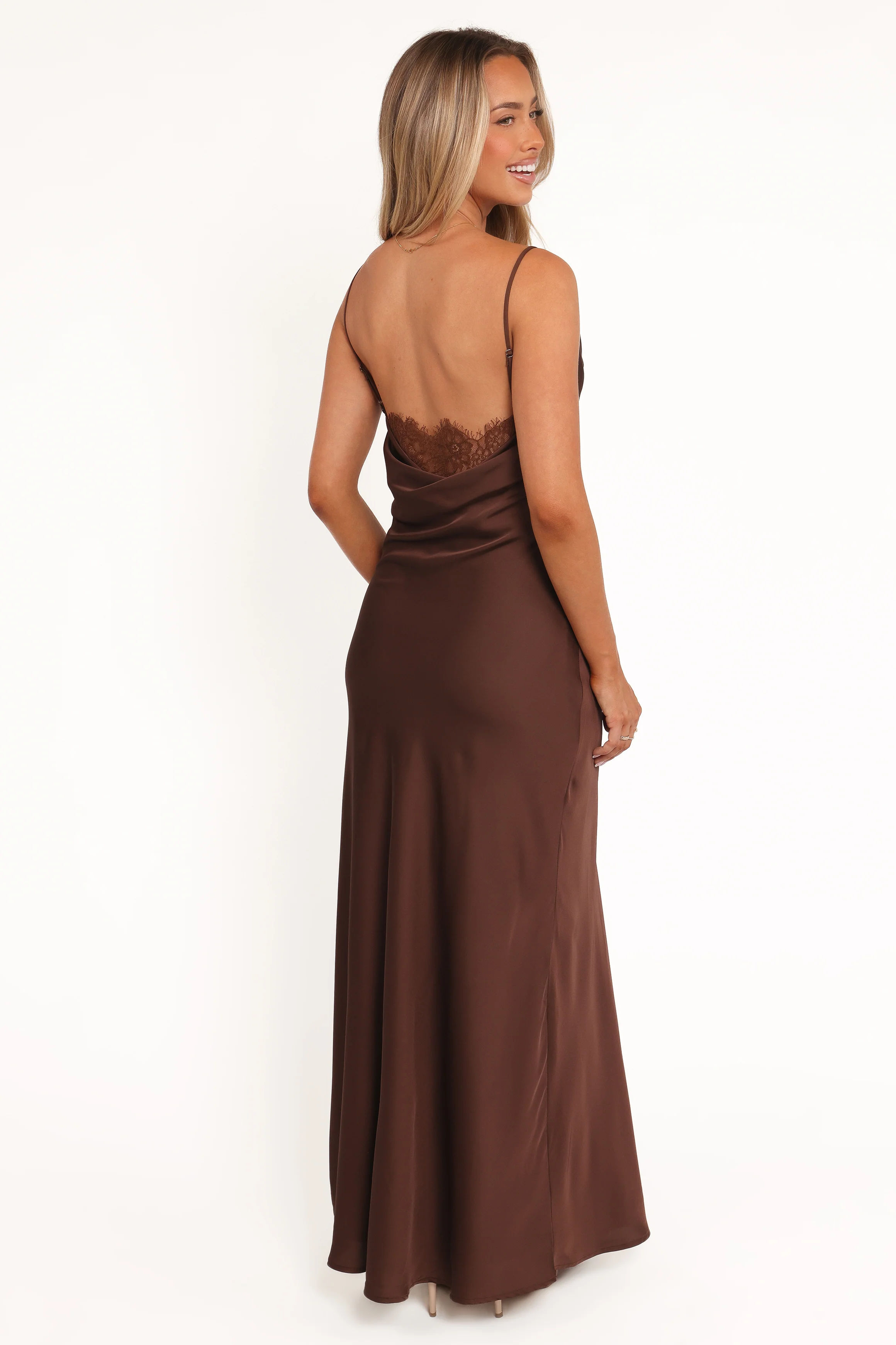 Evana Lace Maxi Dress - Brown