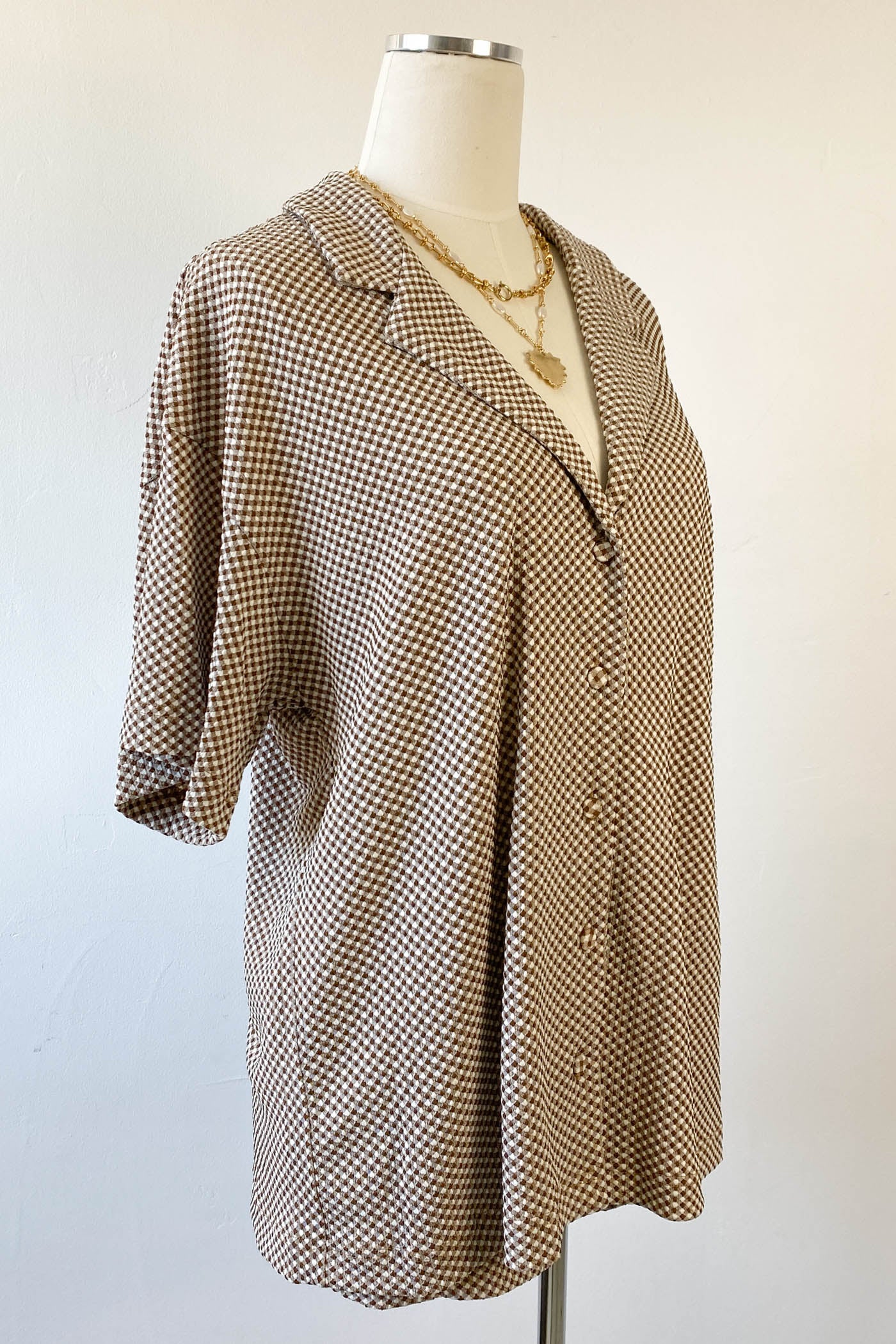 Oversized Gingham Short Sleeve Top