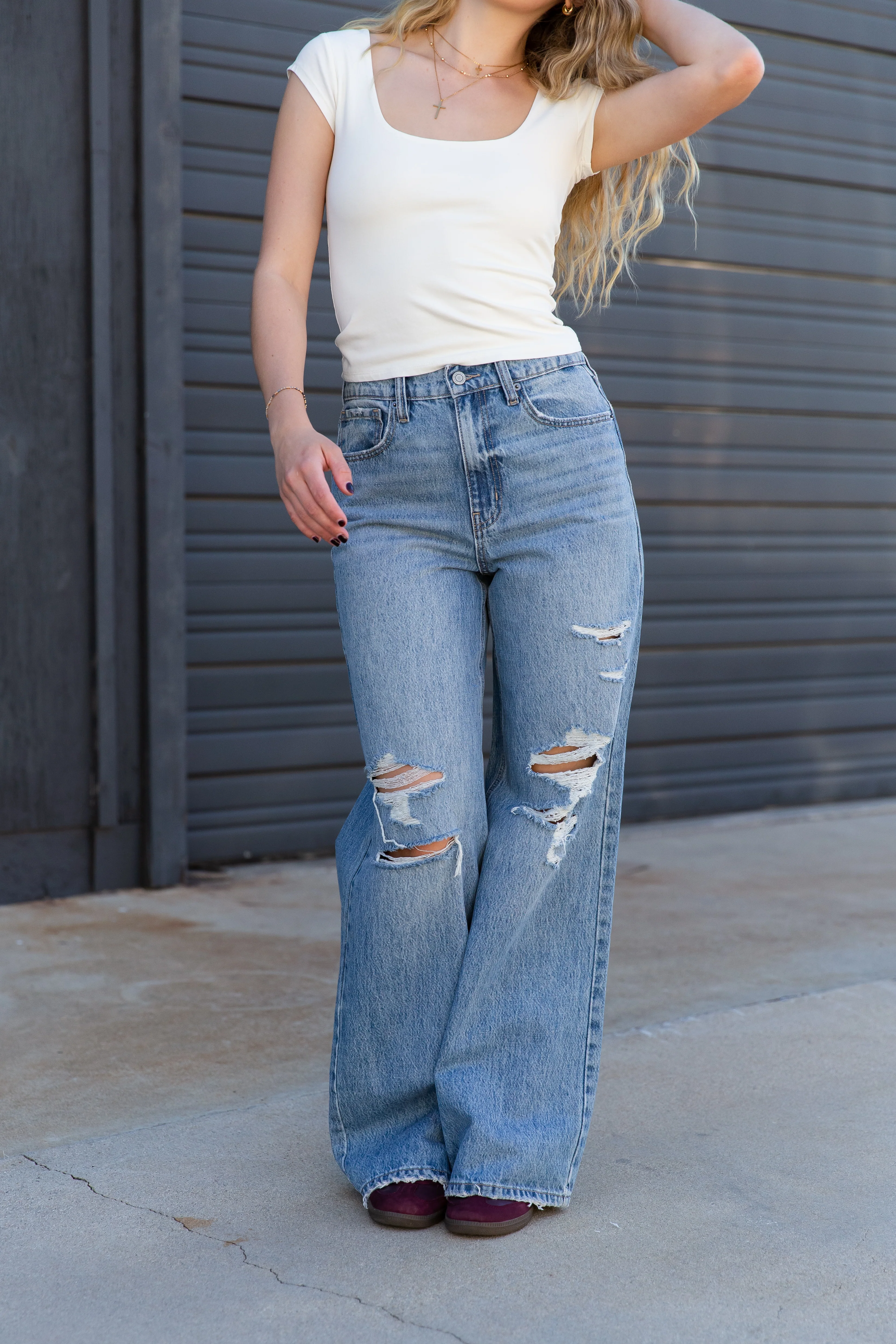 Nectar Premium Denim: The Olivine Wide Leg Distress Jeans