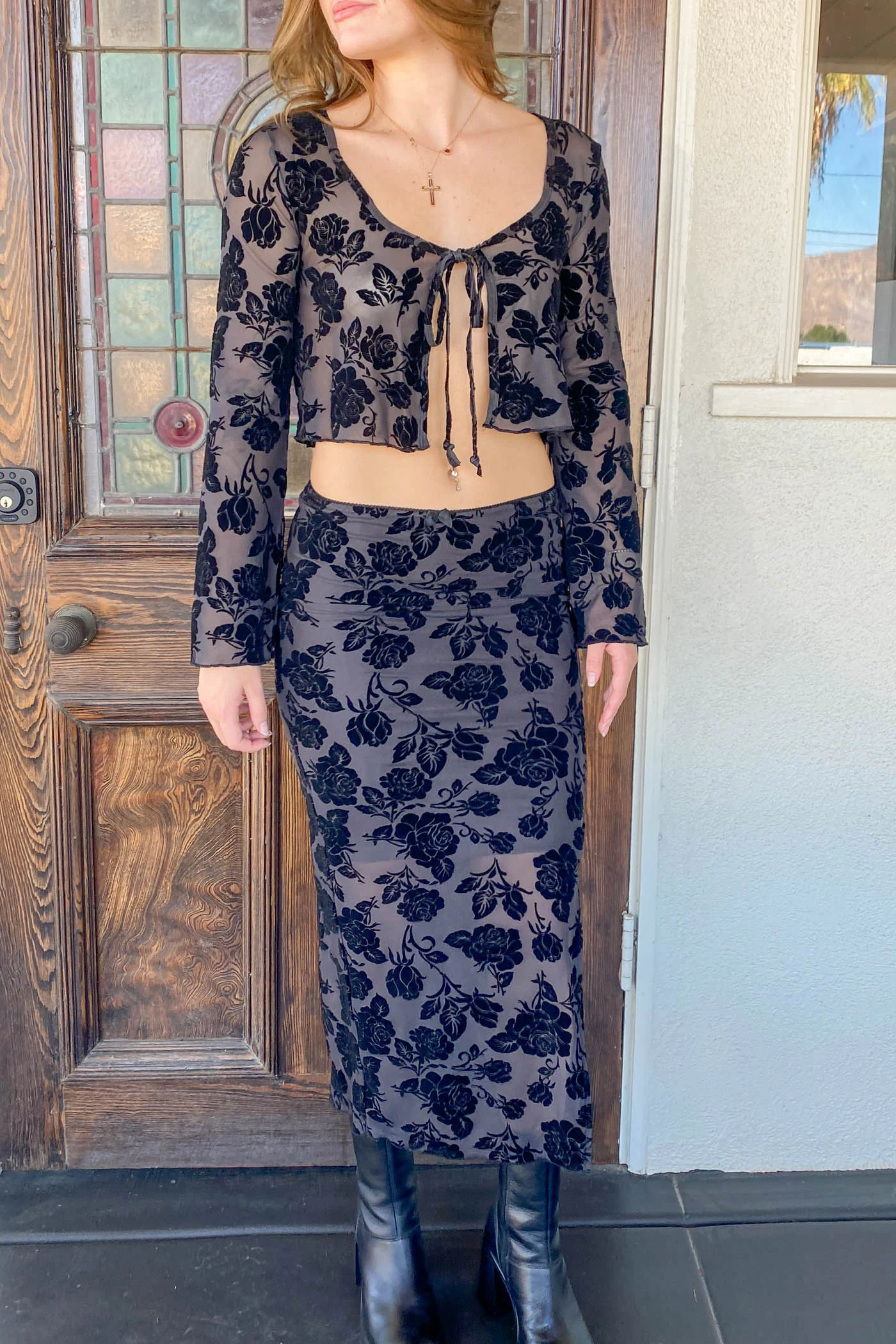 Floral Split Front Mesh Top