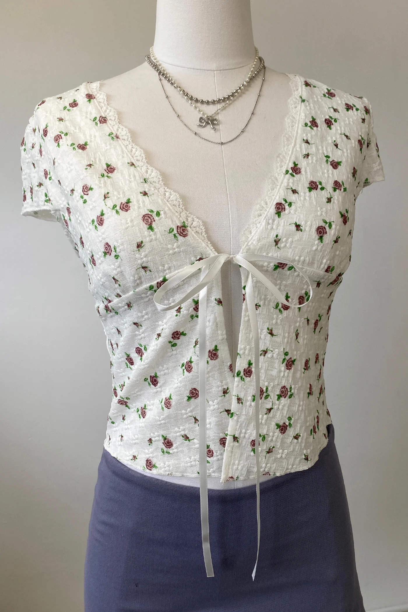 Textured Floral Split Front Top