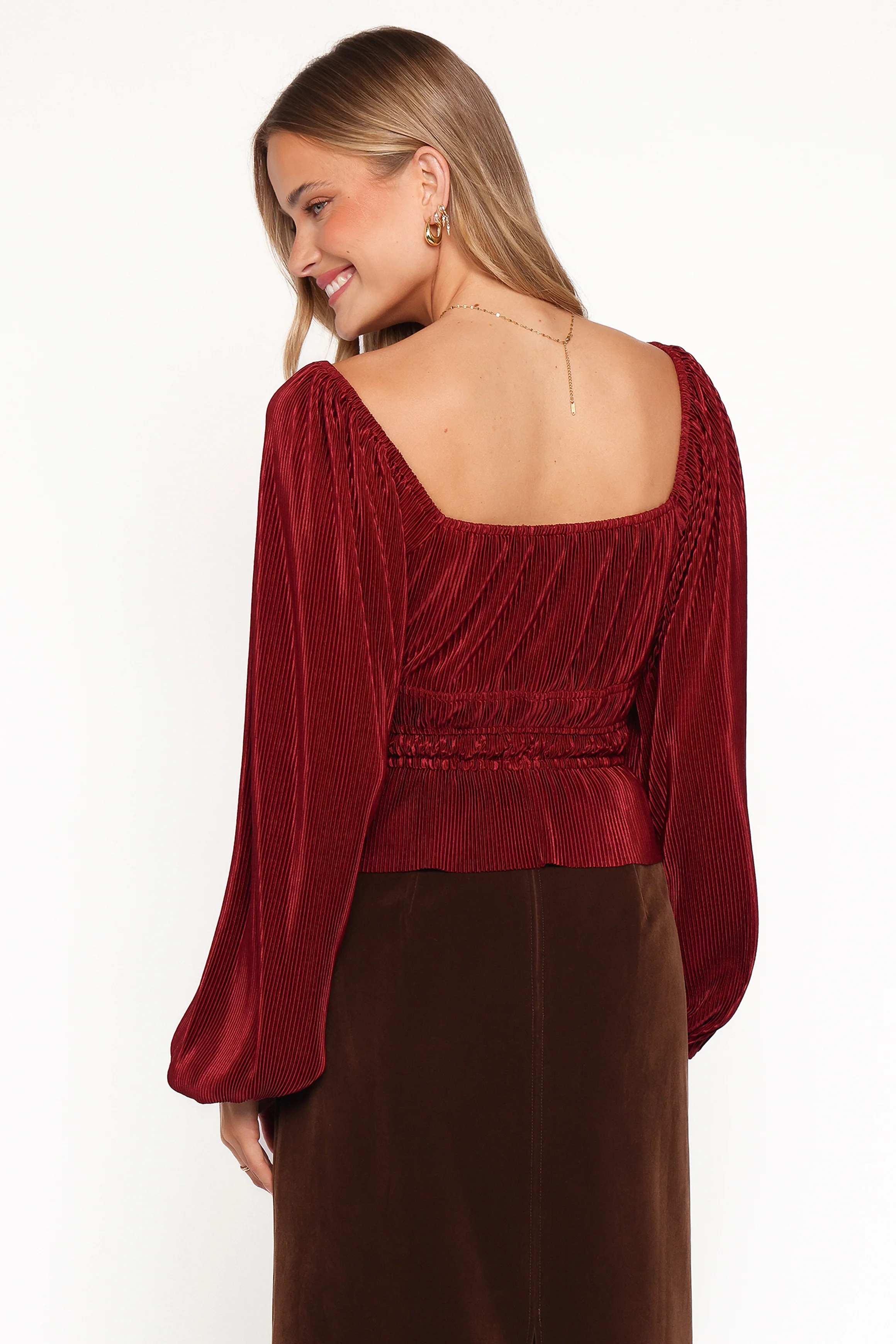 Ceppia Plisse Top - Burgundy