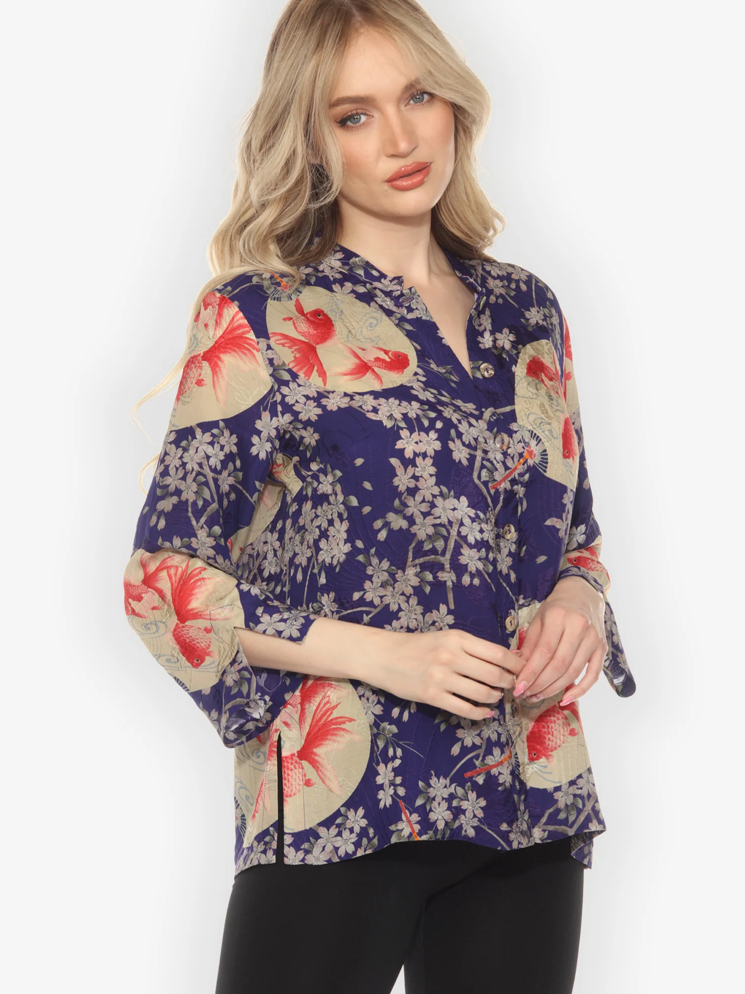 Goldfish and Blossom Classic Silk Blouse