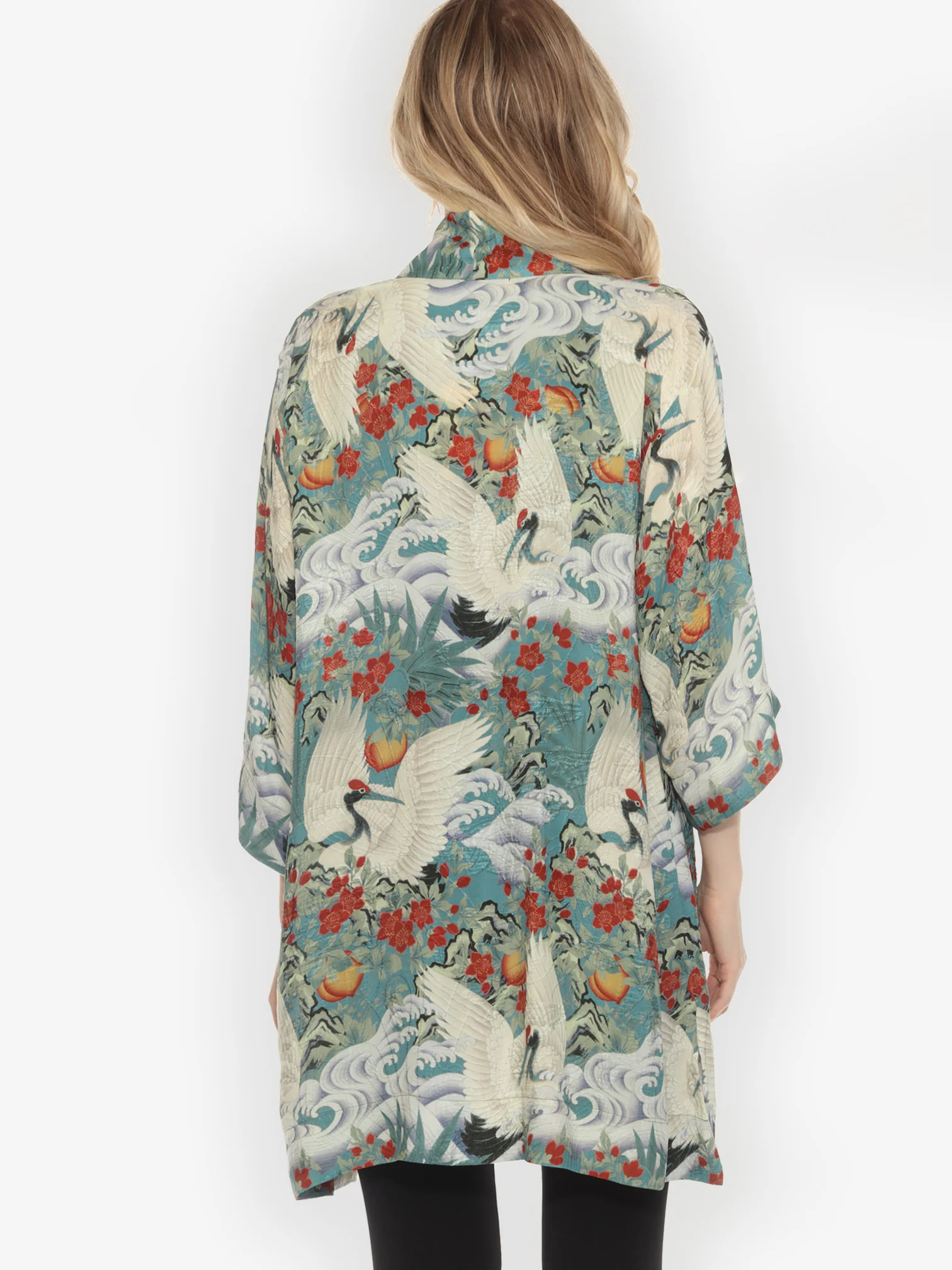 Crane in Jungle Silk Kimono Jacket