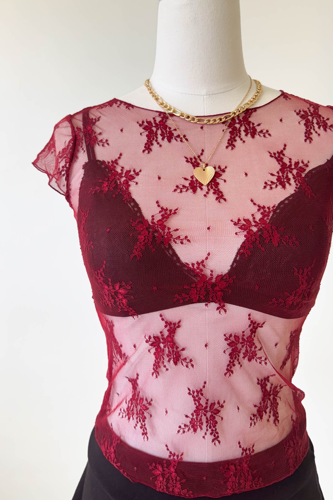 Short Sleeve Lace Layering Top