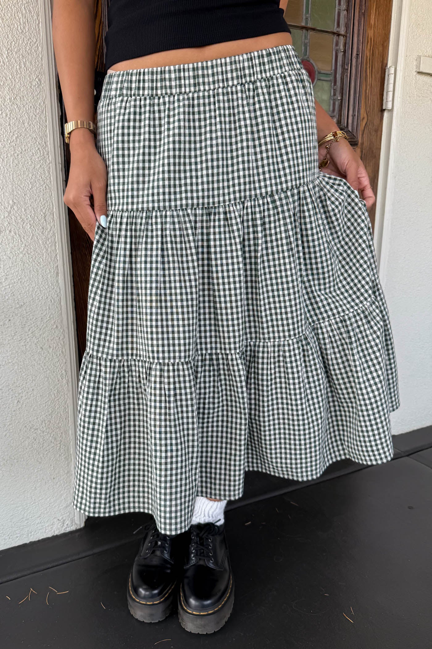 Gingham Tiered Maxi Skirt
