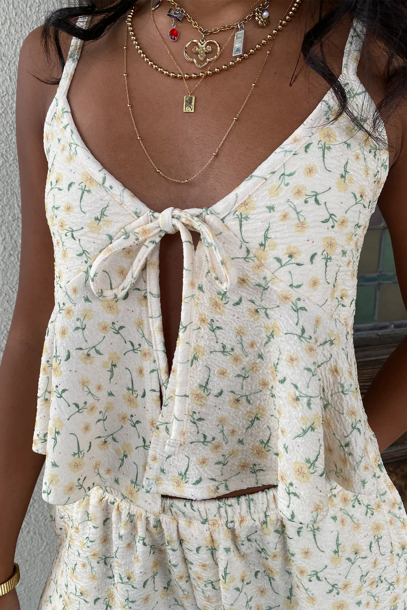 Textured Split Front Cami Top