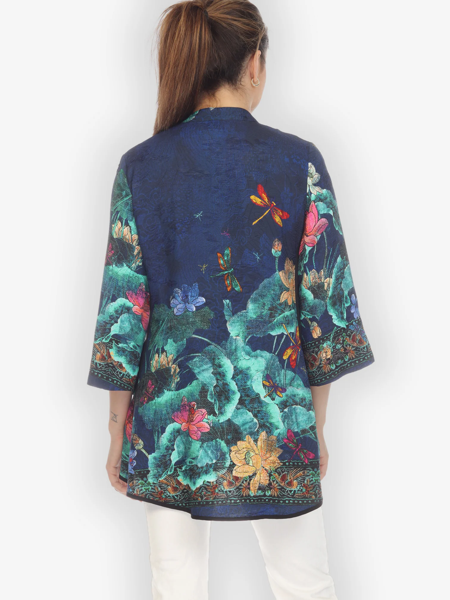 Dragonfly Lotus Turquoise Tummy Tuck Blouse
